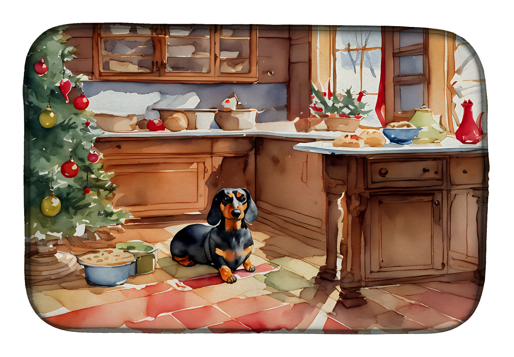 Buy this Dachshund Christmas Cookies Dish Drying Mat