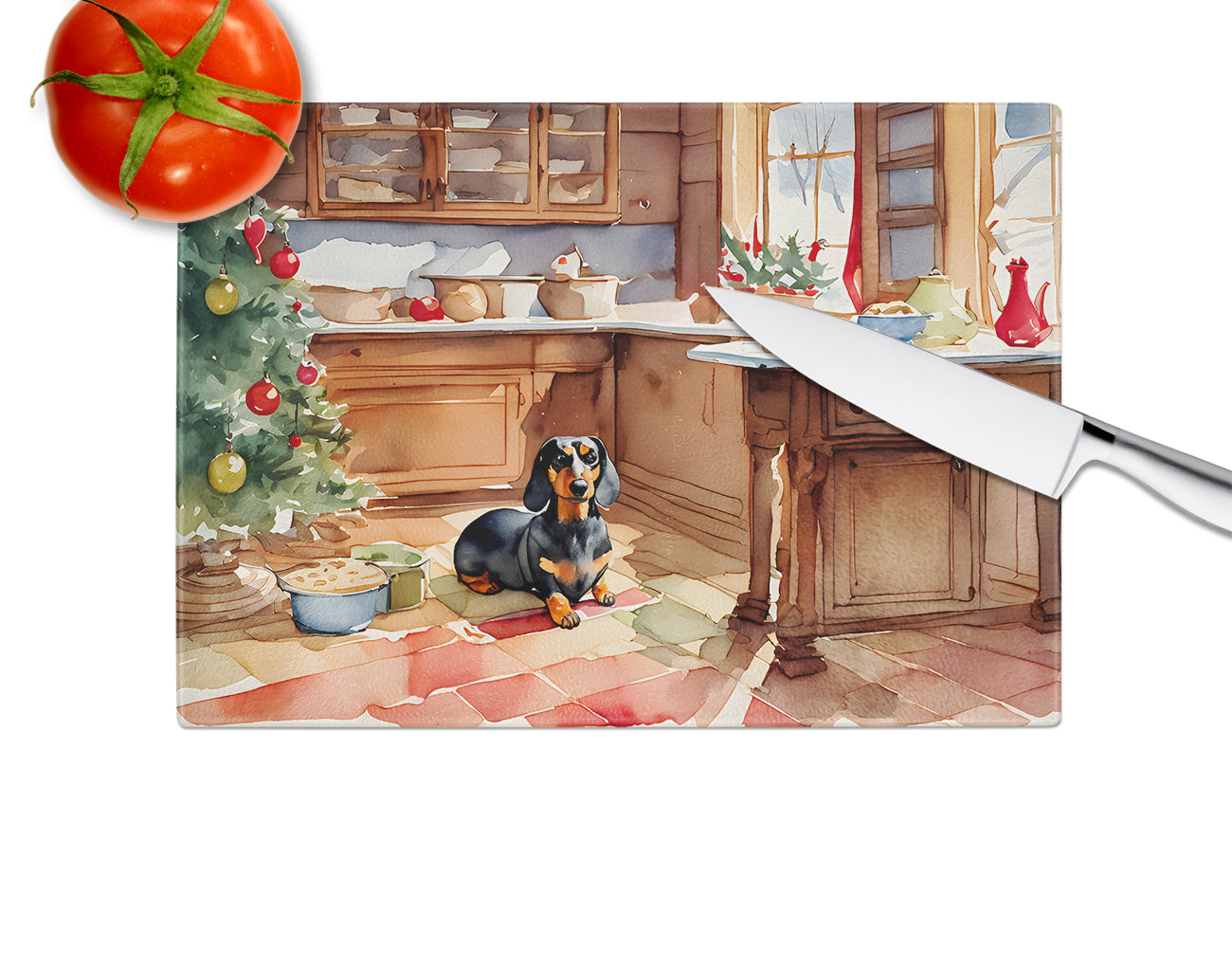 Dachshund Christmas Cookies Glass Cutting Board