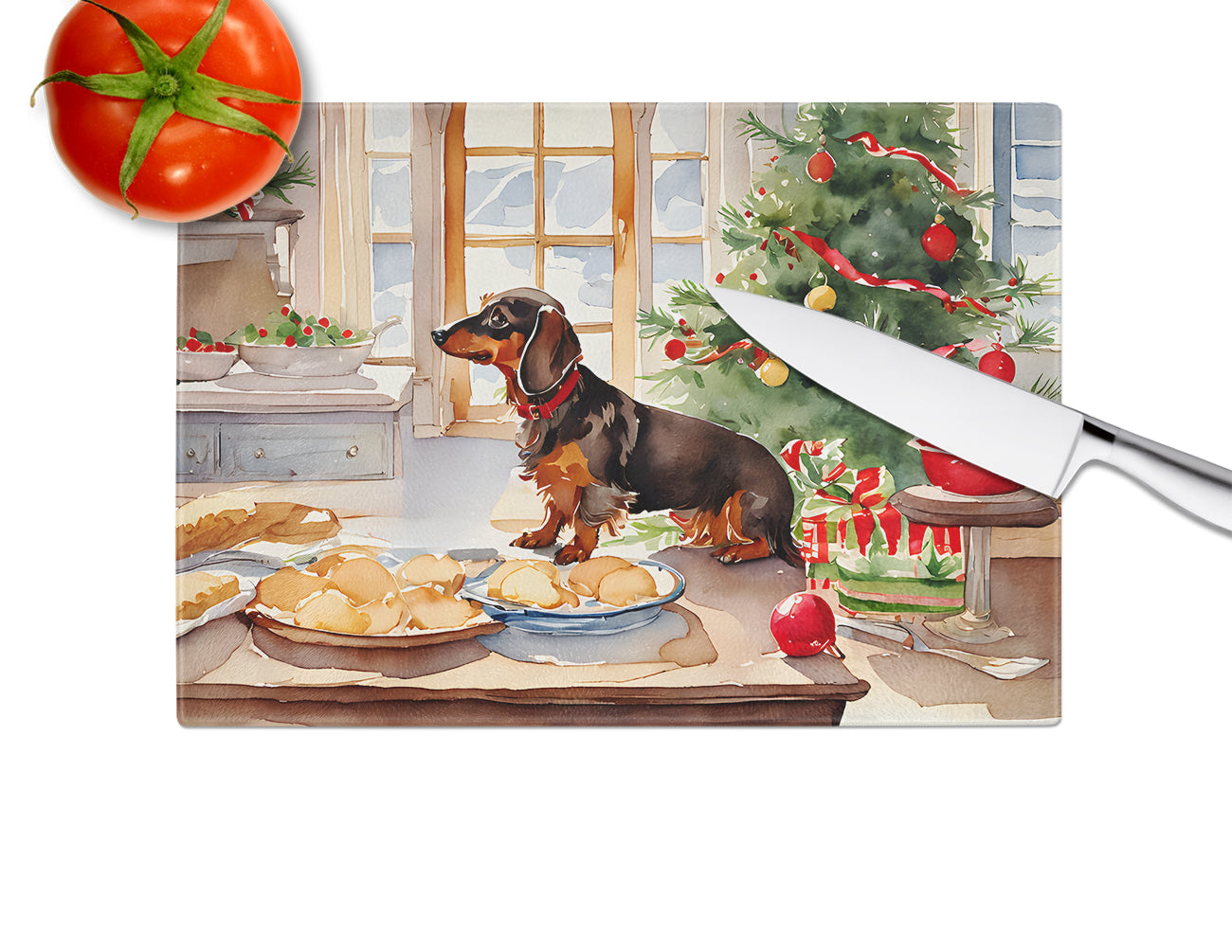 Dachshund Christmas Cookies Glass Cutting Board