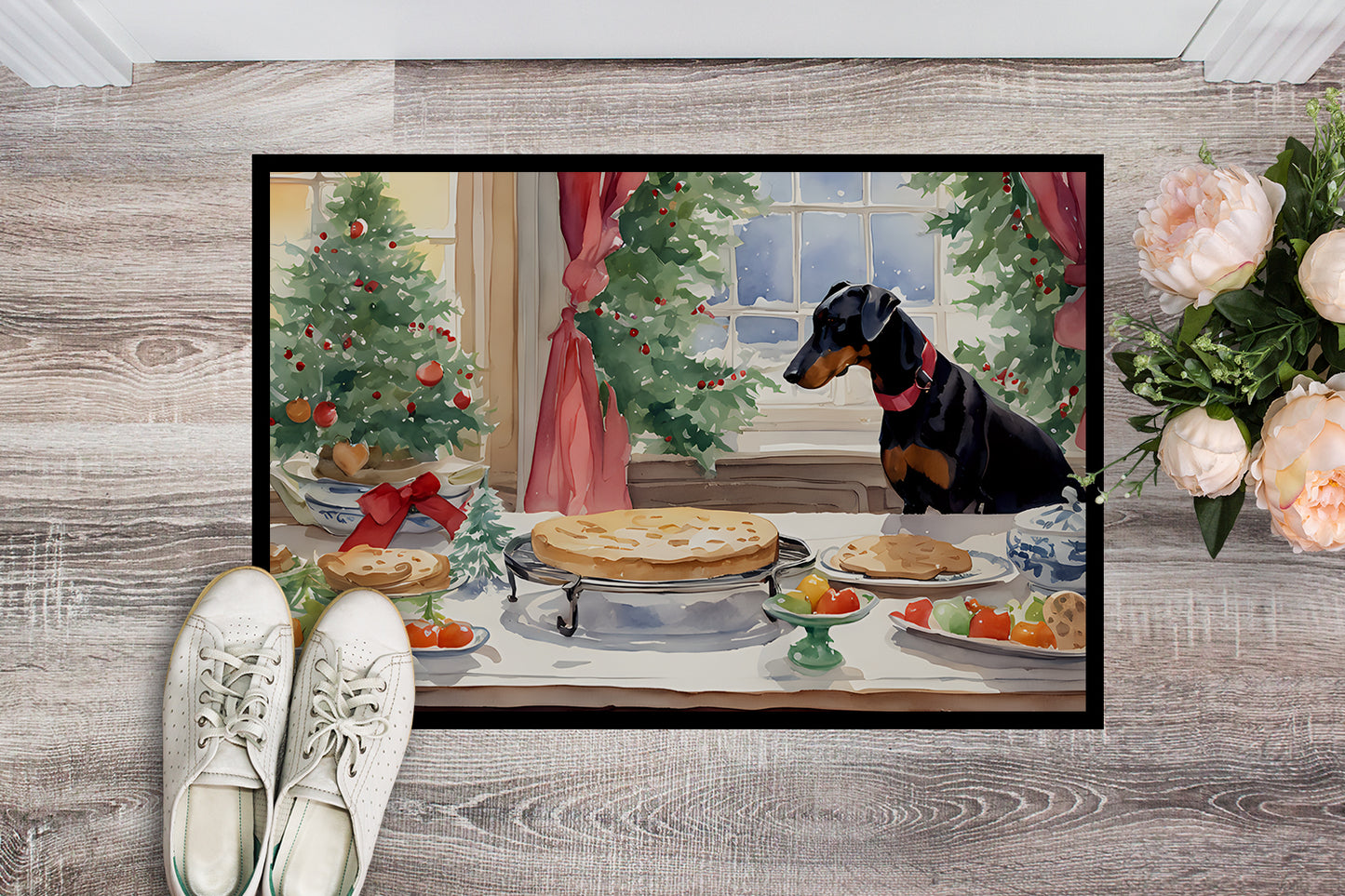 Doberman Pinscher Christmas Cookies Doormat