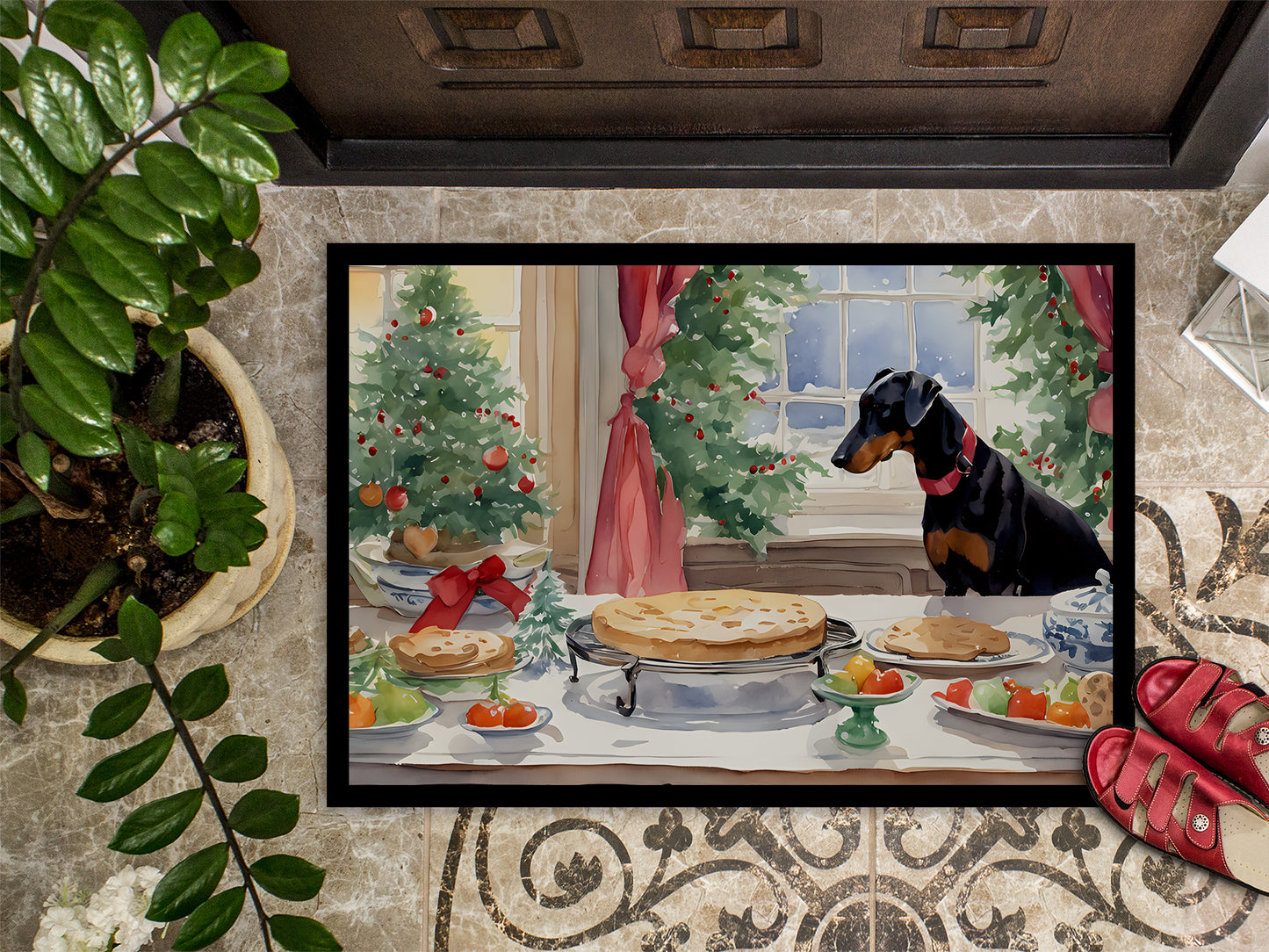 Doberman Pinscher Christmas Cookies Doormat