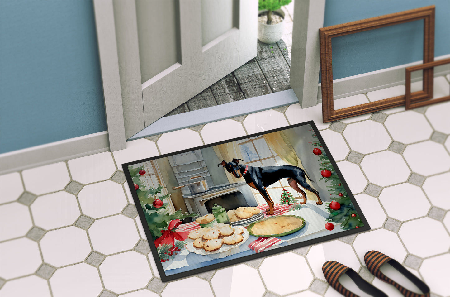 Doberman Pinscher Christmas Cookies Doormat