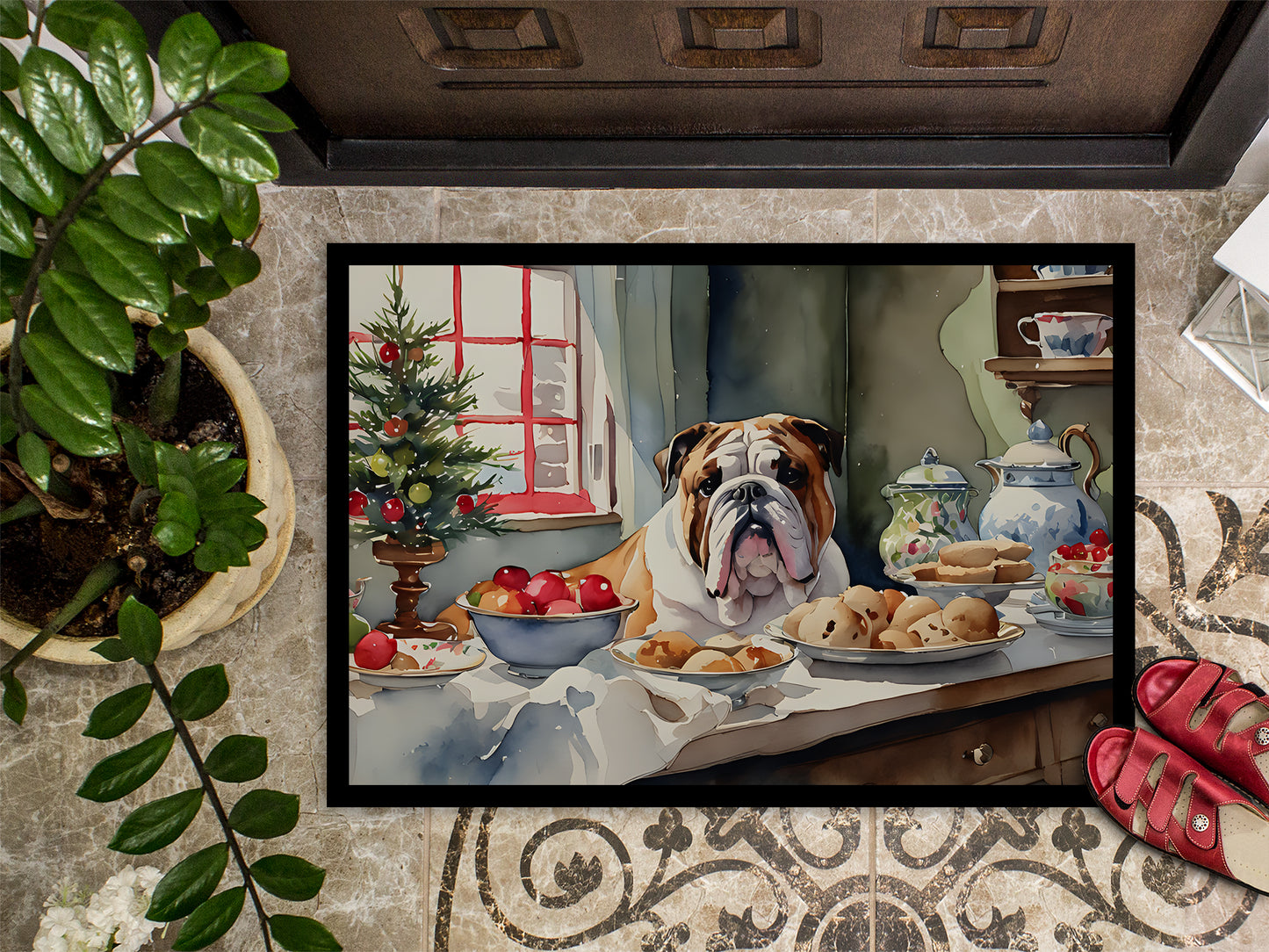 English Bulldog Christmas Cookies Doormat