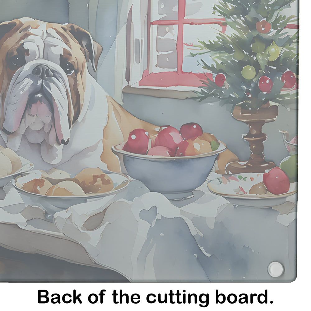 English Bulldog Christmas Cookies Glass Cutting Board