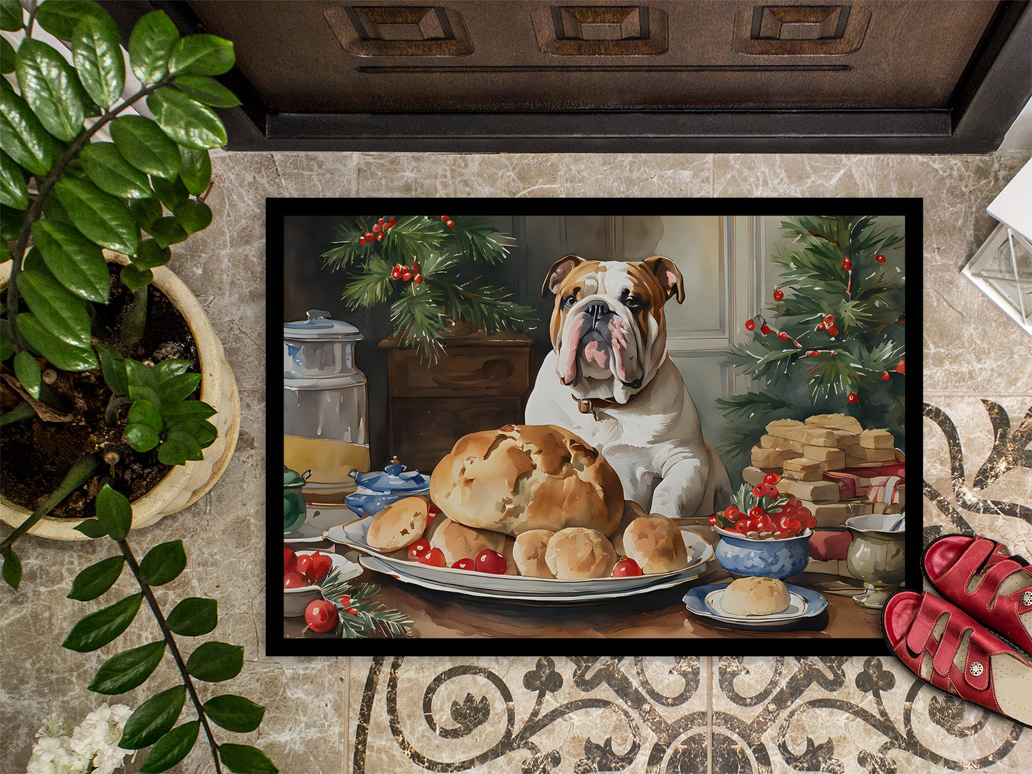 English Bulldog Christmas Cookies Doormat