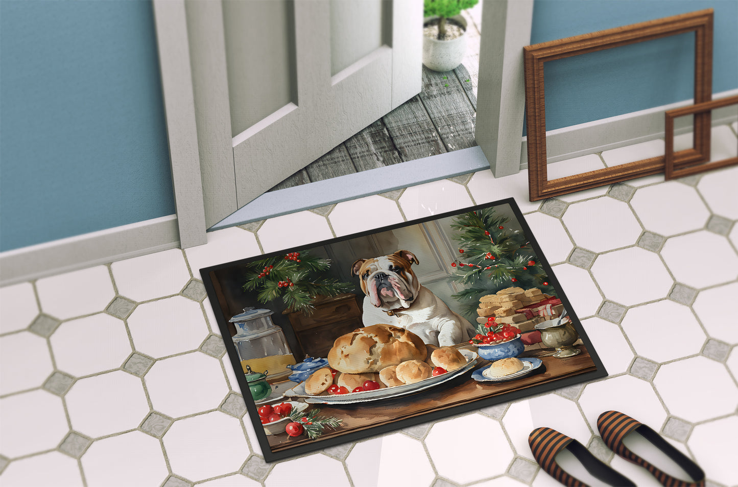 English Bulldog Christmas Cookies Doormat