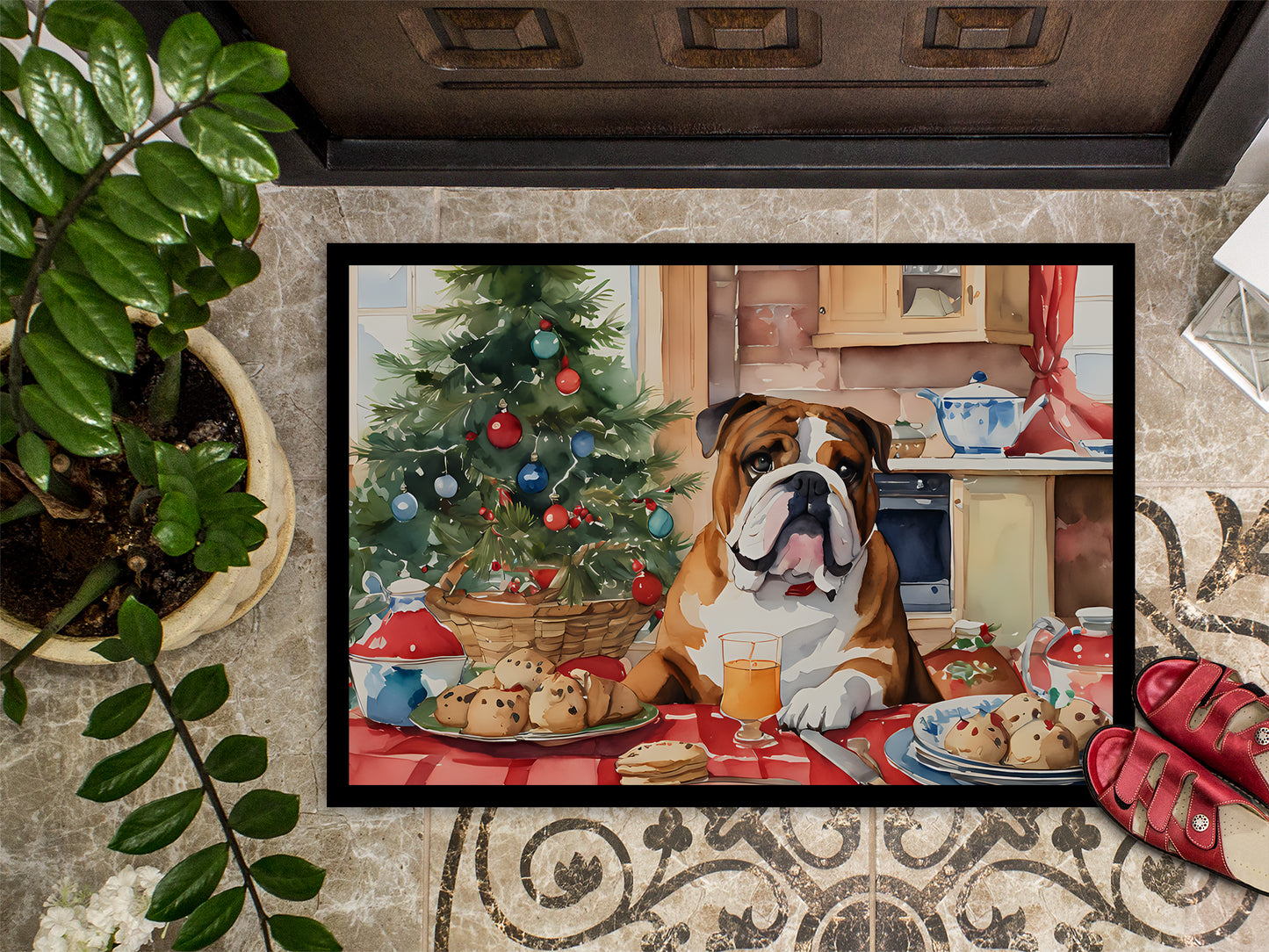 English Bulldog Christmas Cookies Doormat