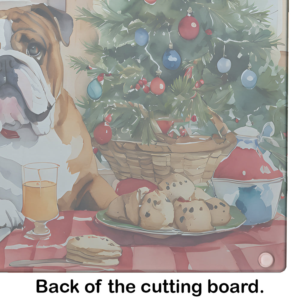 English Bulldog Christmas Cookies Glass Cutting Board