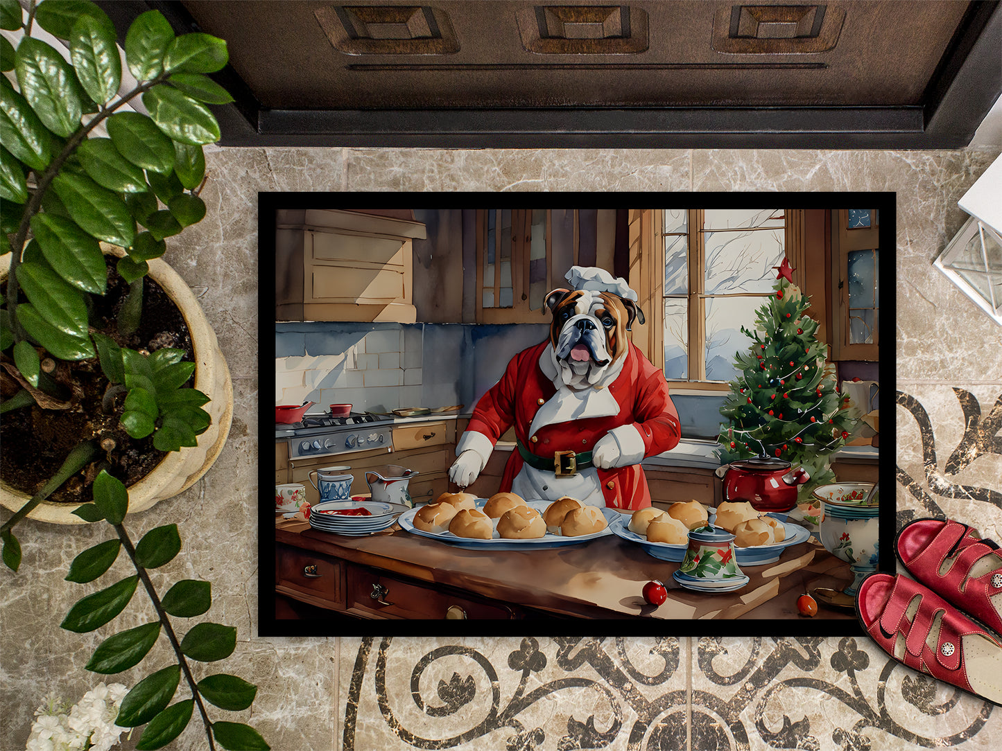 English Bulldog Christmas Cookies Doormat