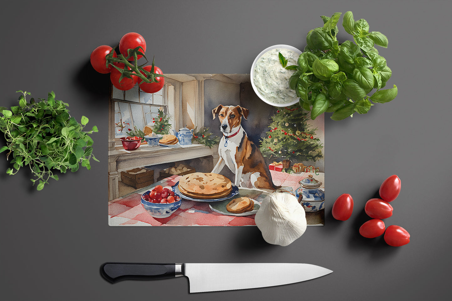 English Foxhound Christmas Cookies Glass Cutting Board