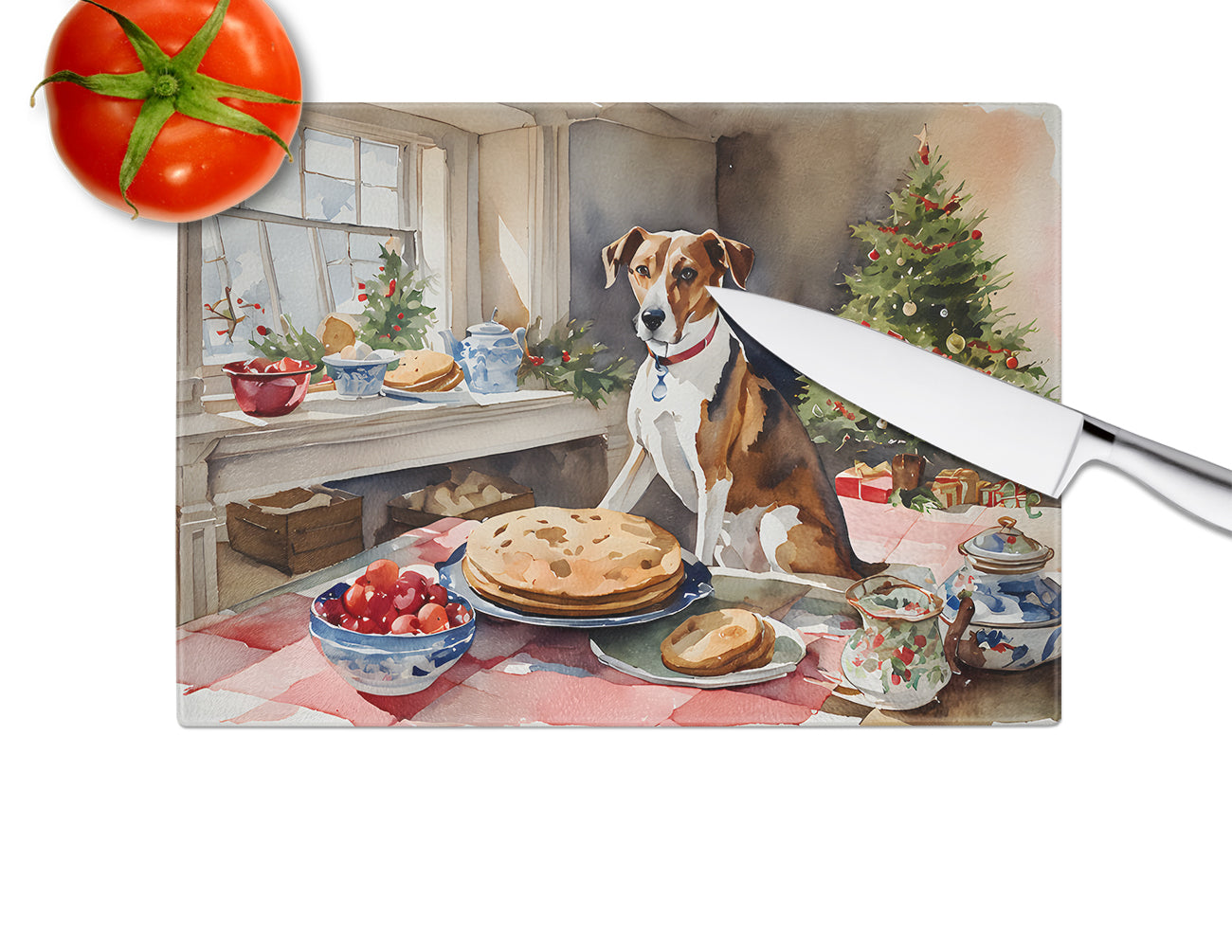 English Foxhound Christmas Cookies Glass Cutting Board