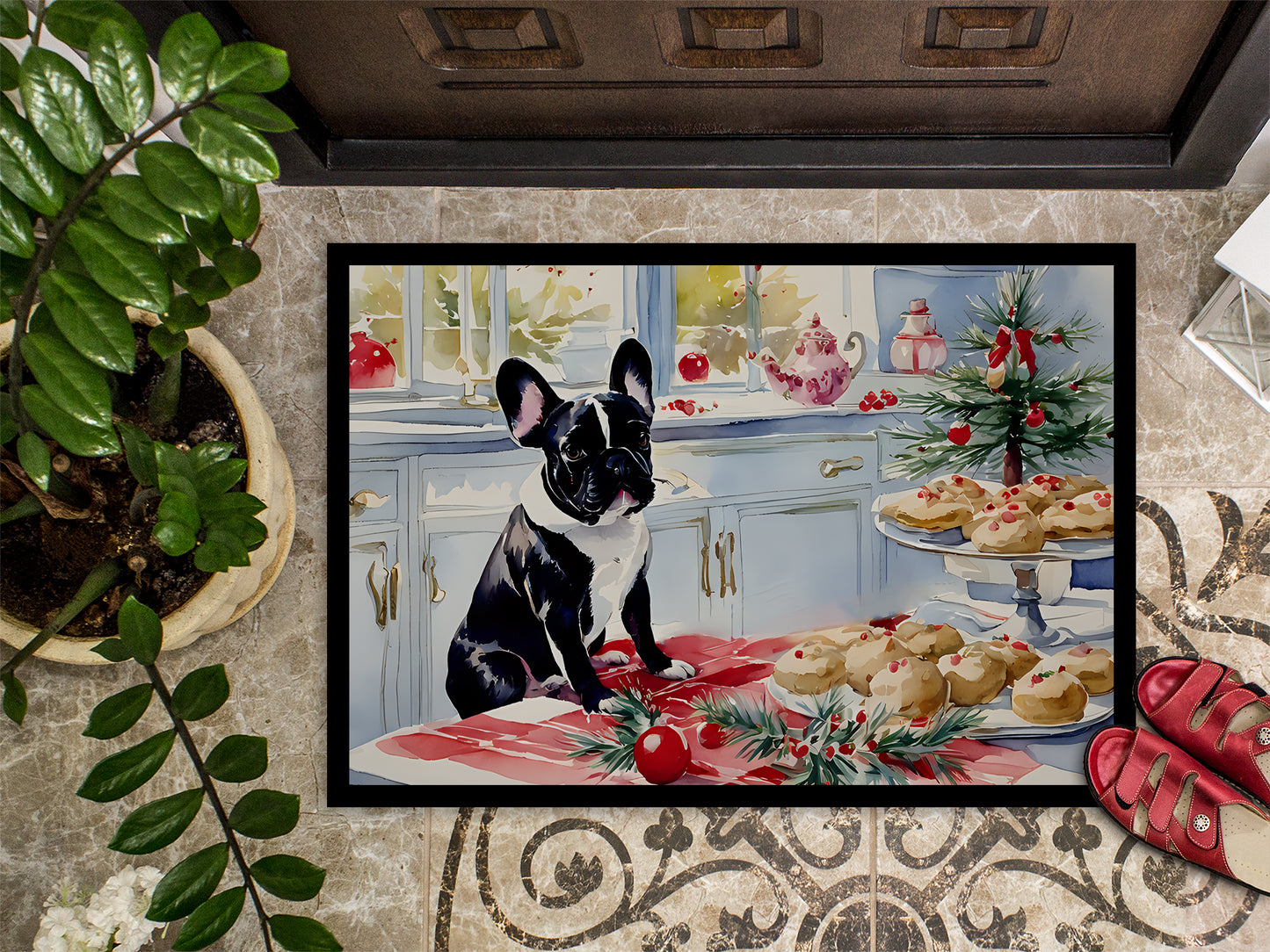 French Bulldog Christmas Cookies Doormat