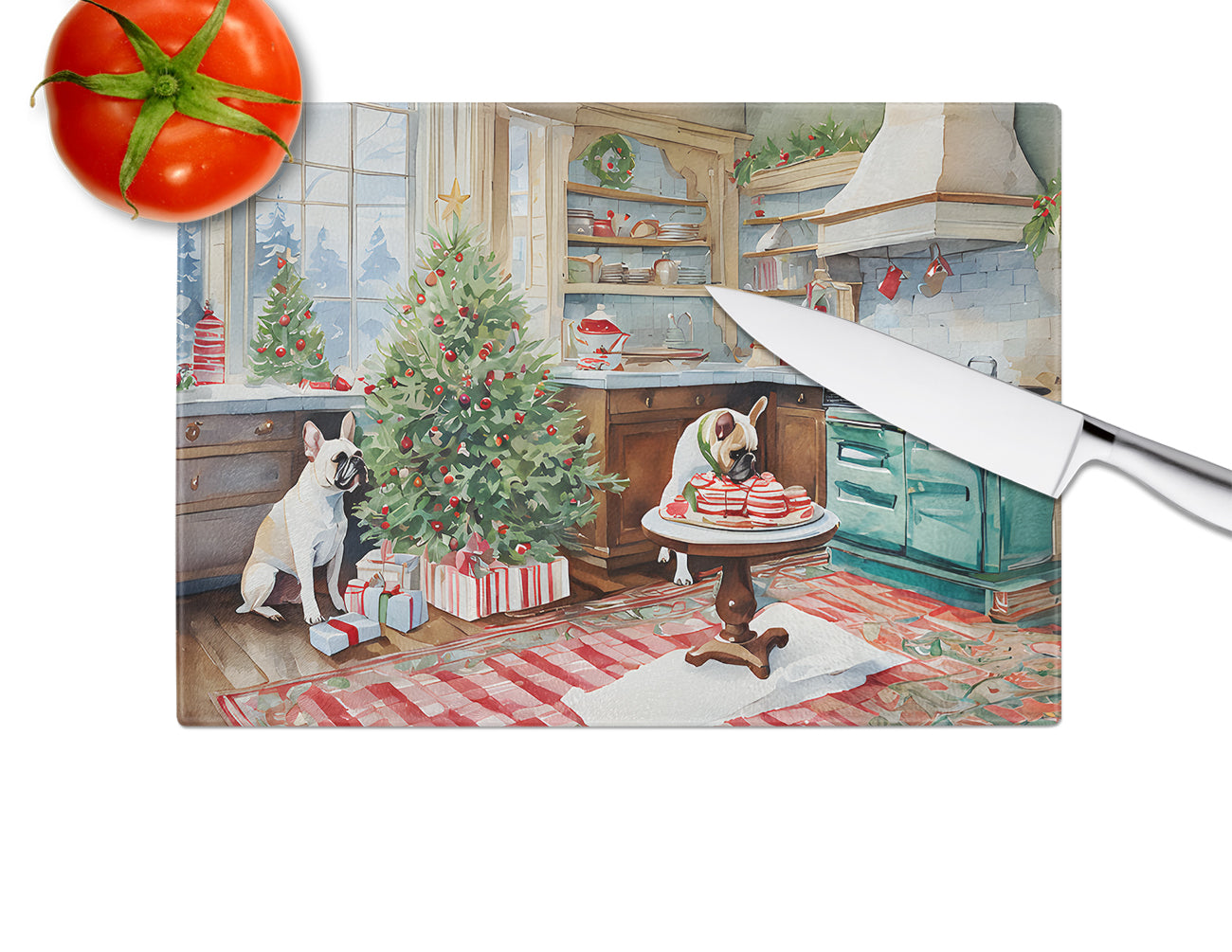 French Bulldog Christmas Cookies Glass Cutting Board