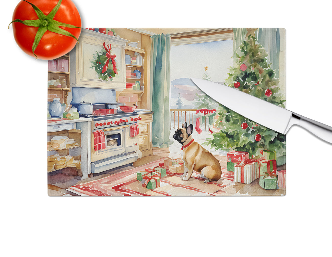 French Bulldog Christmas Cookies Glass Cutting Board