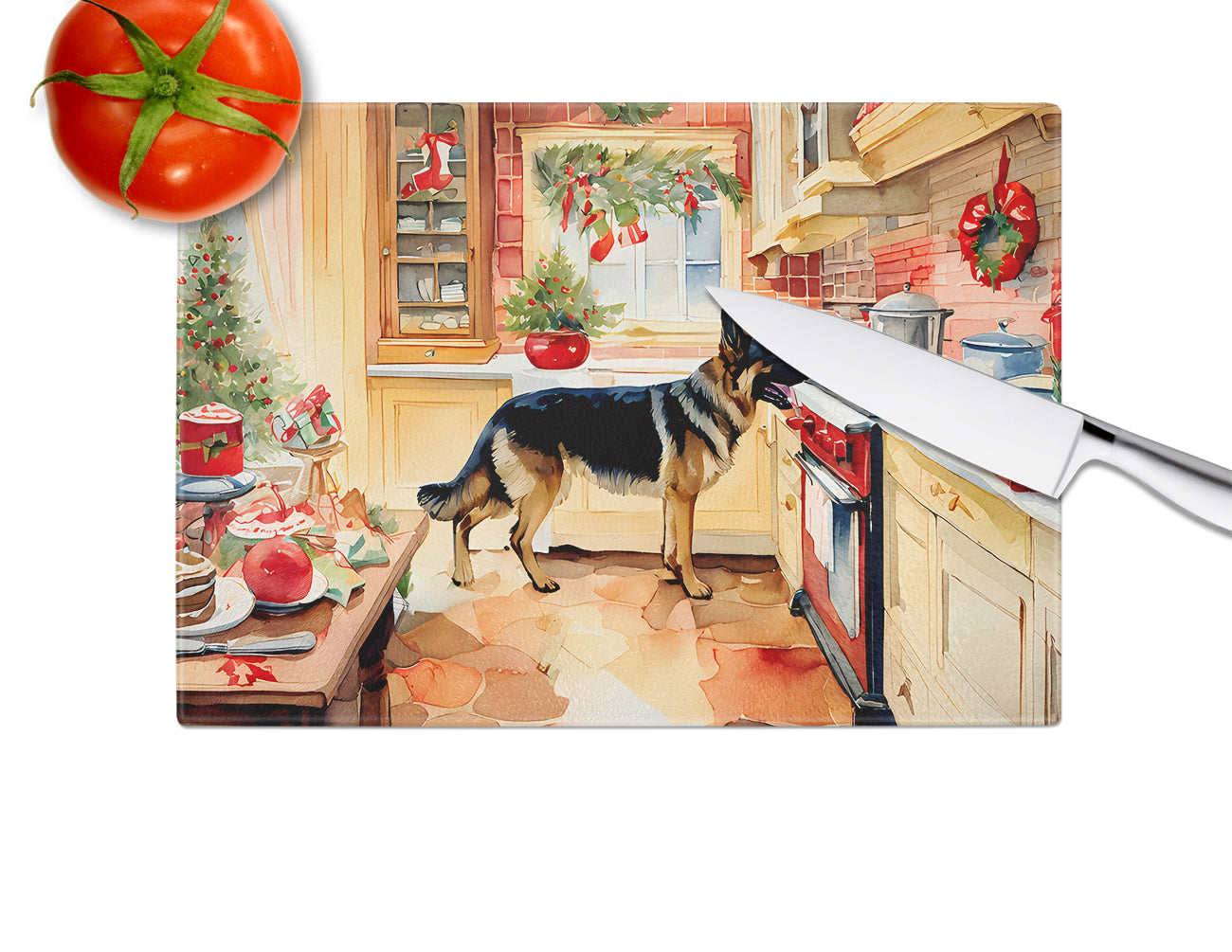 German Shepherd Christmas Cookies Glass Cutting Board