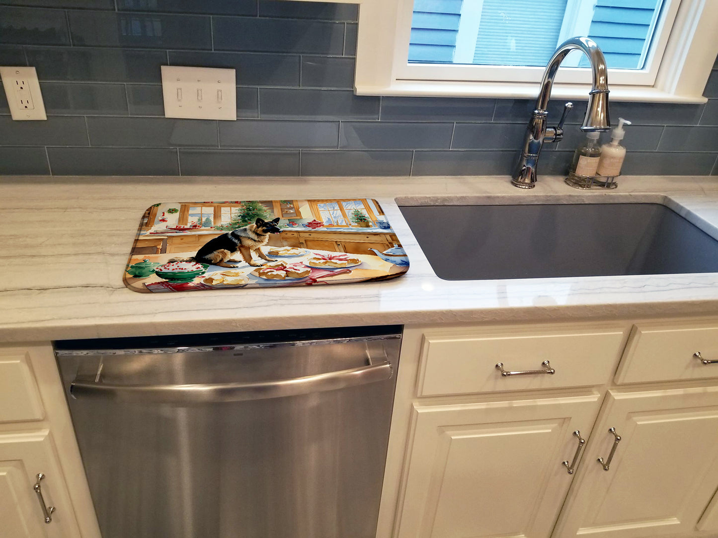 German Shepherd Christmas Cookies Dish Drying Mat