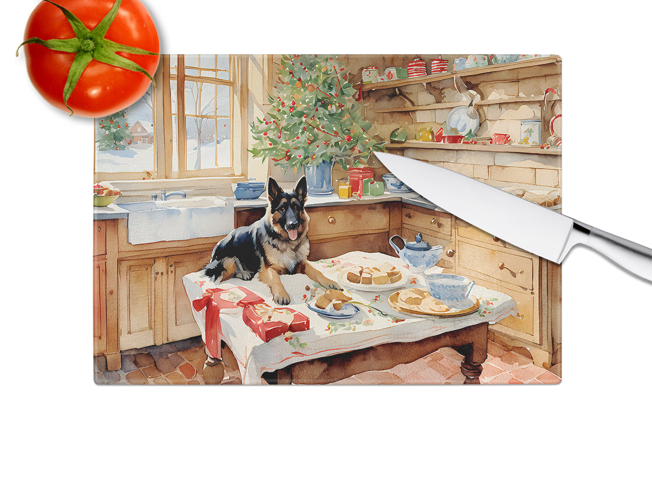 German Shepherd Christmas Cookies Glass Cutting Board