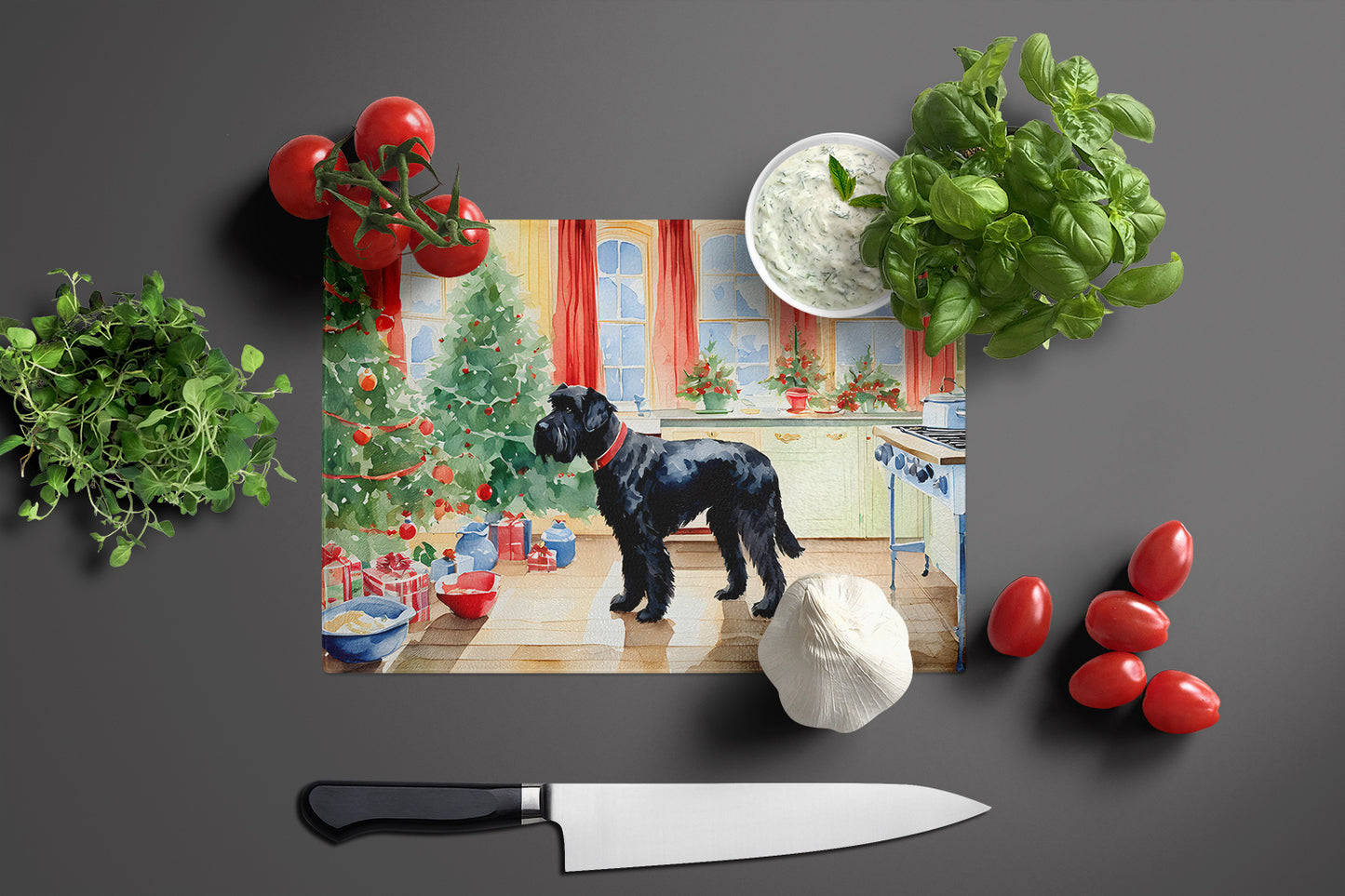 Giant Schnauzer Christmas Cookies Glass Cutting Board