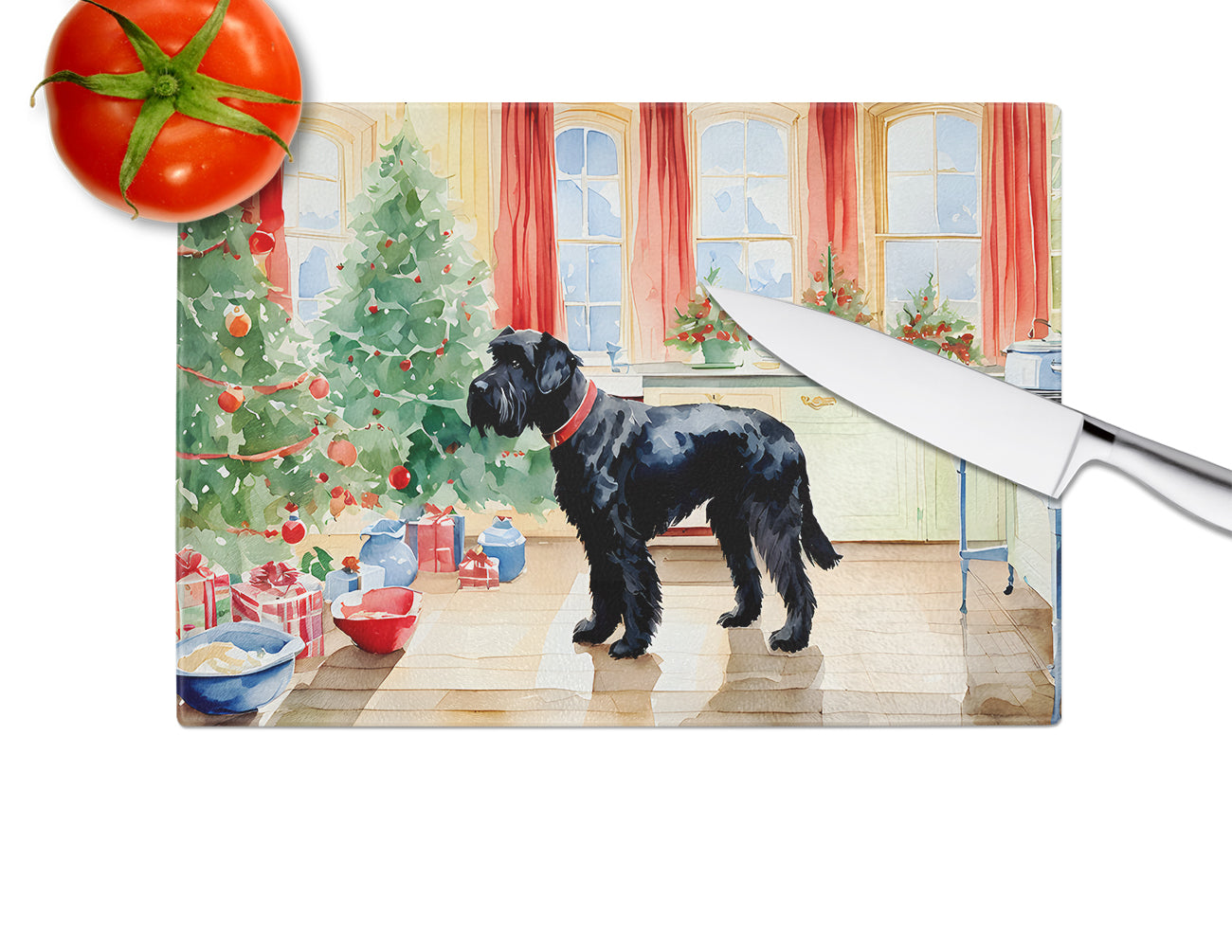 Giant Schnauzer Christmas Cookies Glass Cutting Board