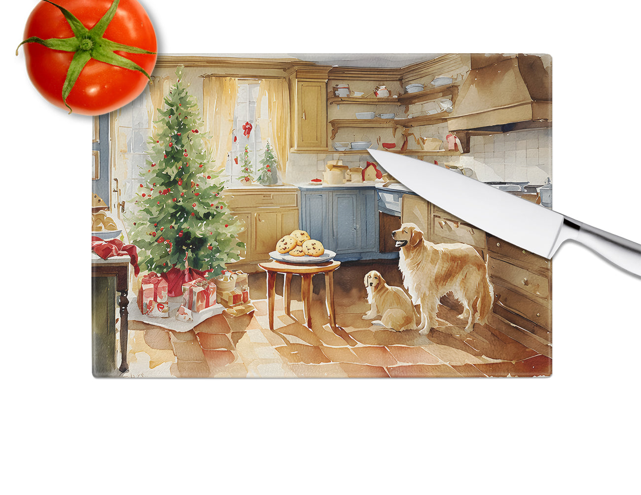 Golden Retriever Christmas Cookies Glass Cutting Board