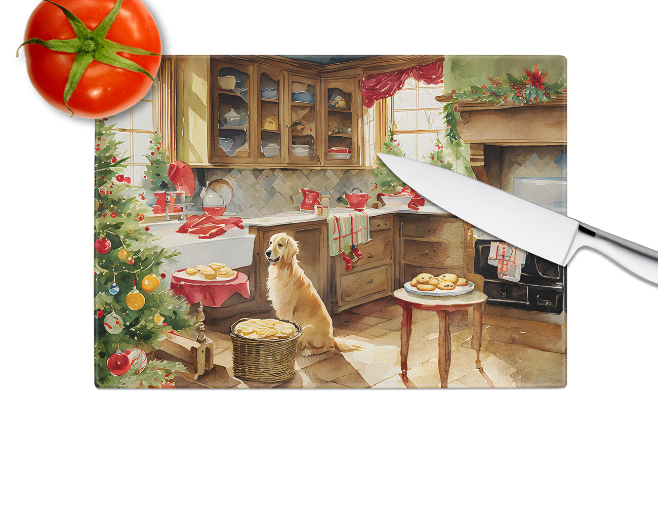 Golden Retriever Christmas Cookies Glass Cutting Board