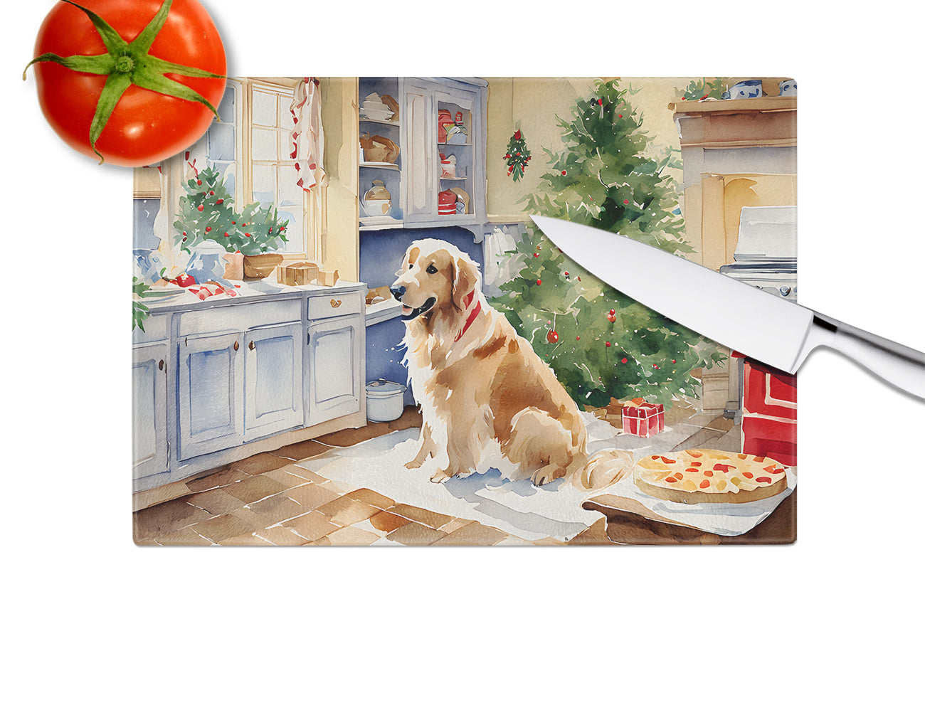 Golden Retriever Christmas Cookies Glass Cutting Board