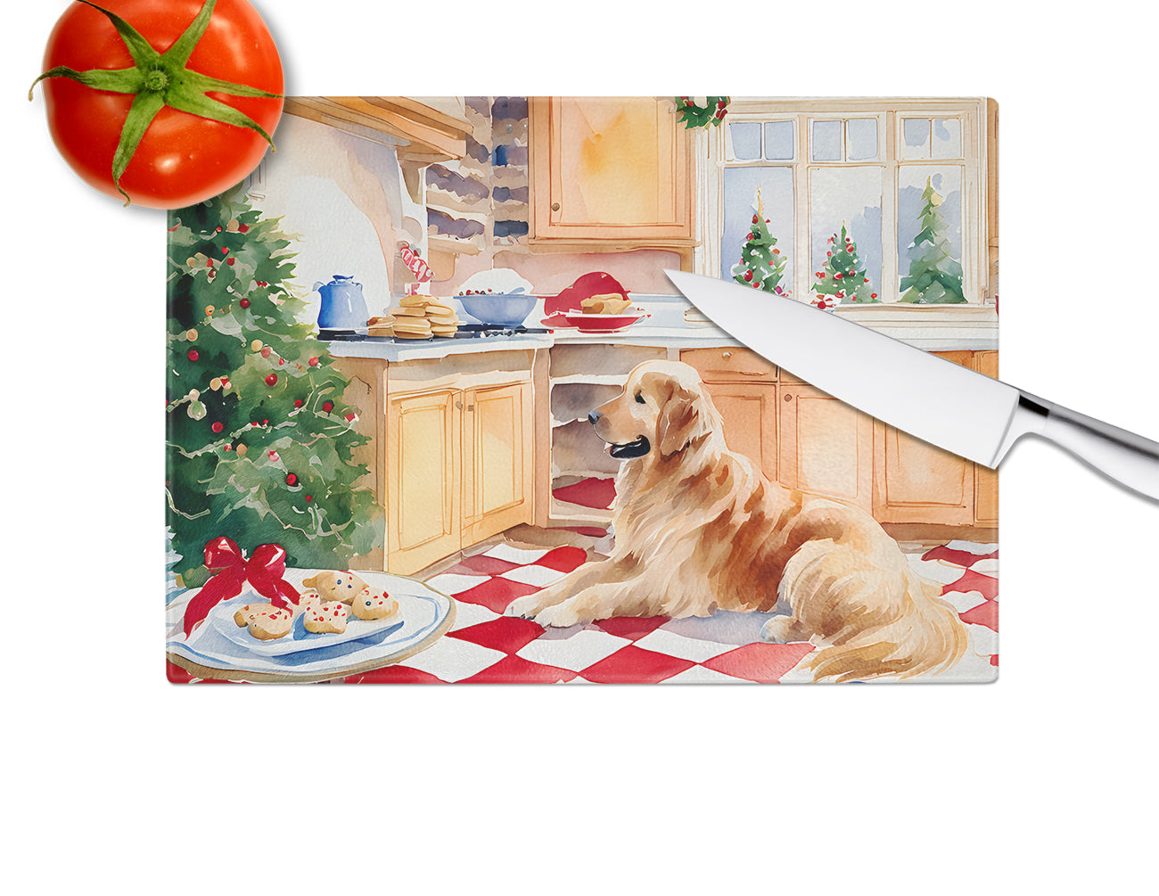 Golden Retriever Christmas Cookies Glass Cutting Board