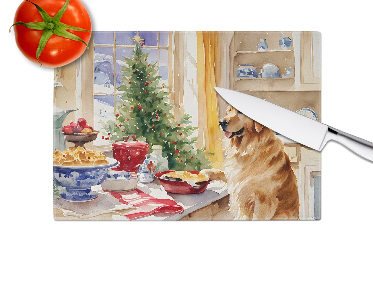 Golden Retriever Christmas Cookies Glass Cutting Board