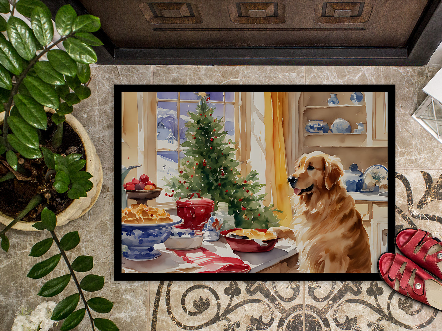 Golden Retriever Christmas Cookies Doormat