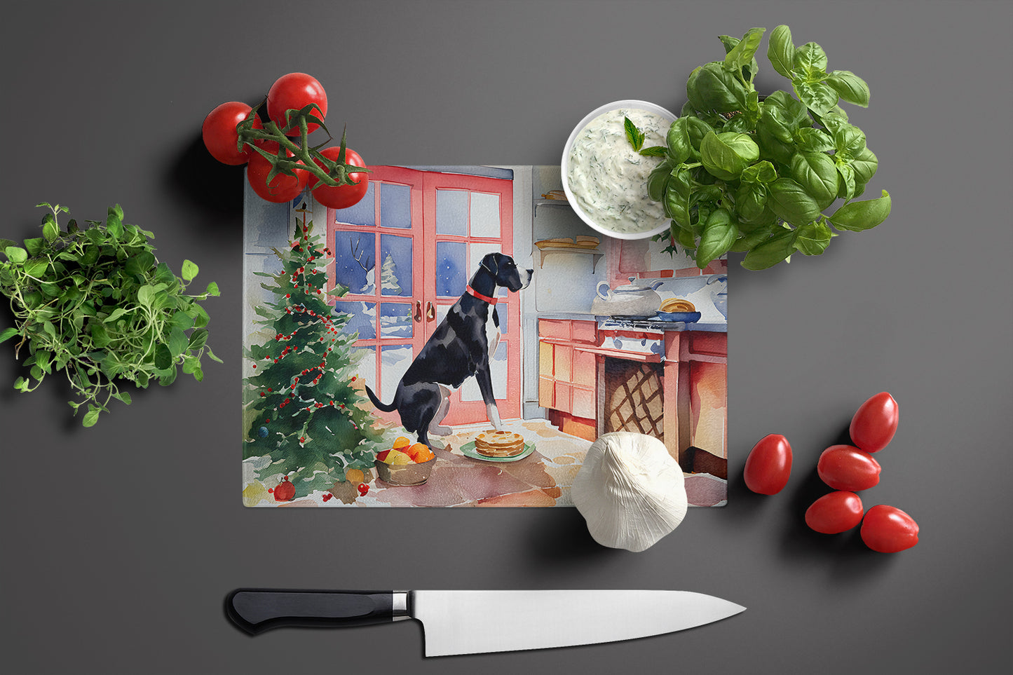 Great Dane Christmas Cookies Glass Cutting Board