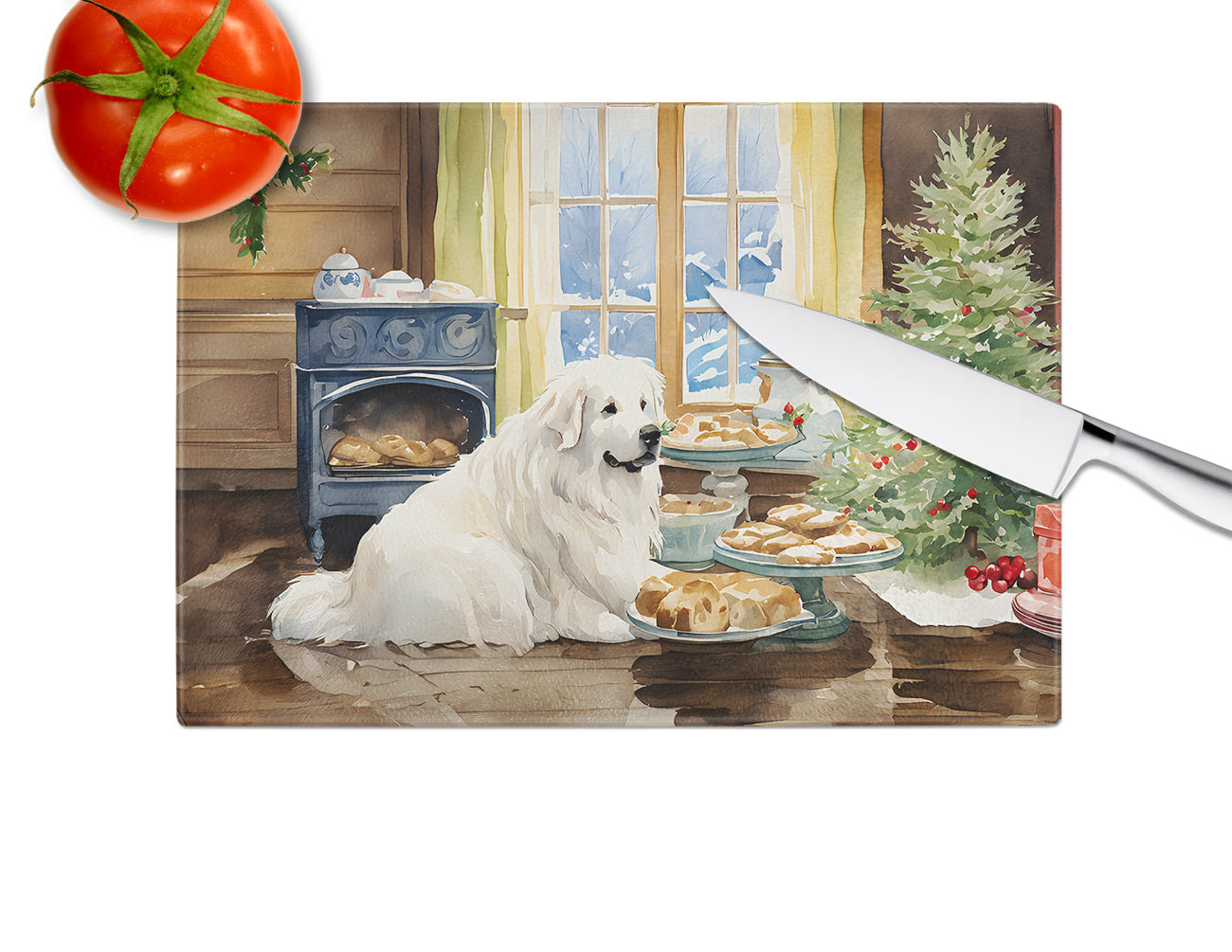 Great Pyrenees Christmas Cookies Glass Cutting Board