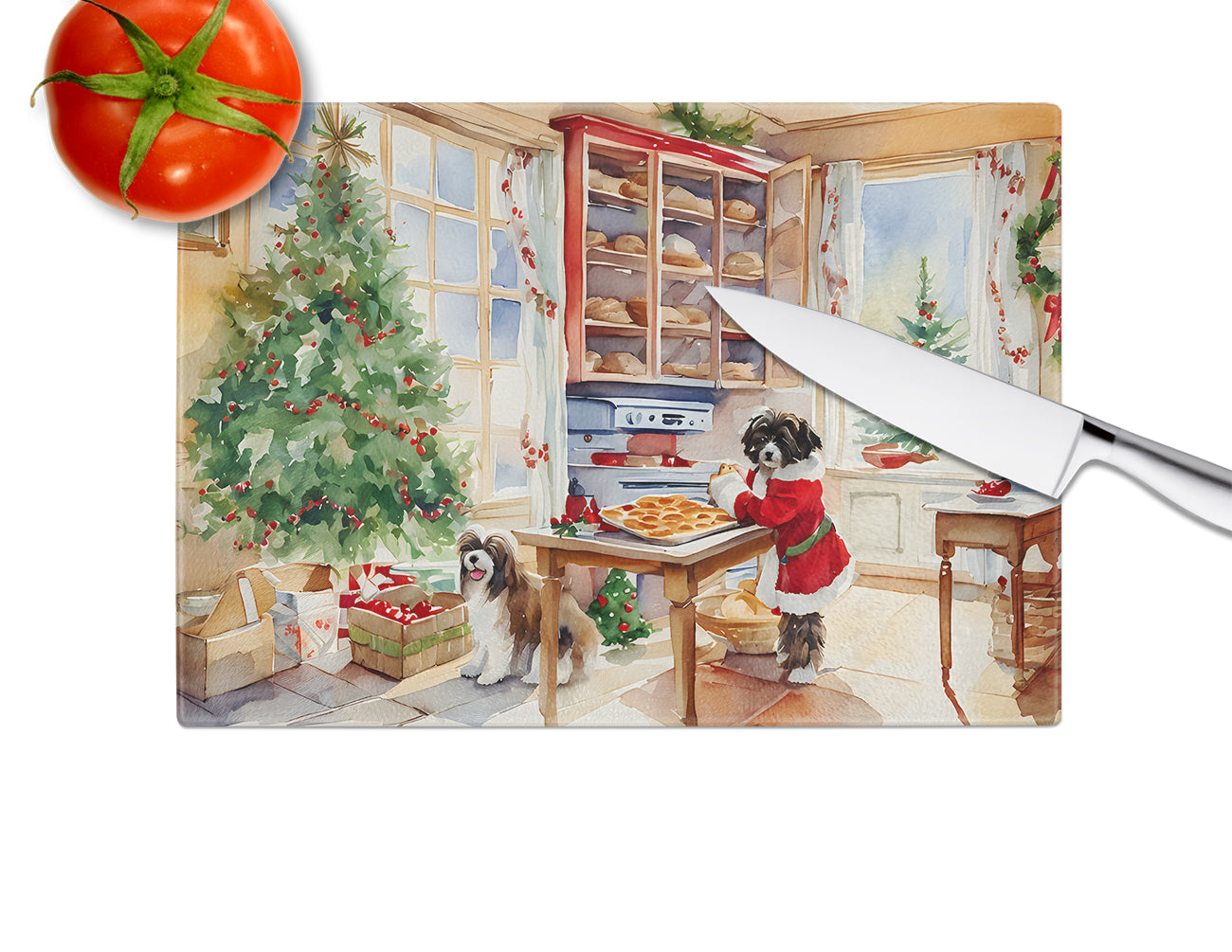 Havanese Christmas Cookies Glass Cutting Board