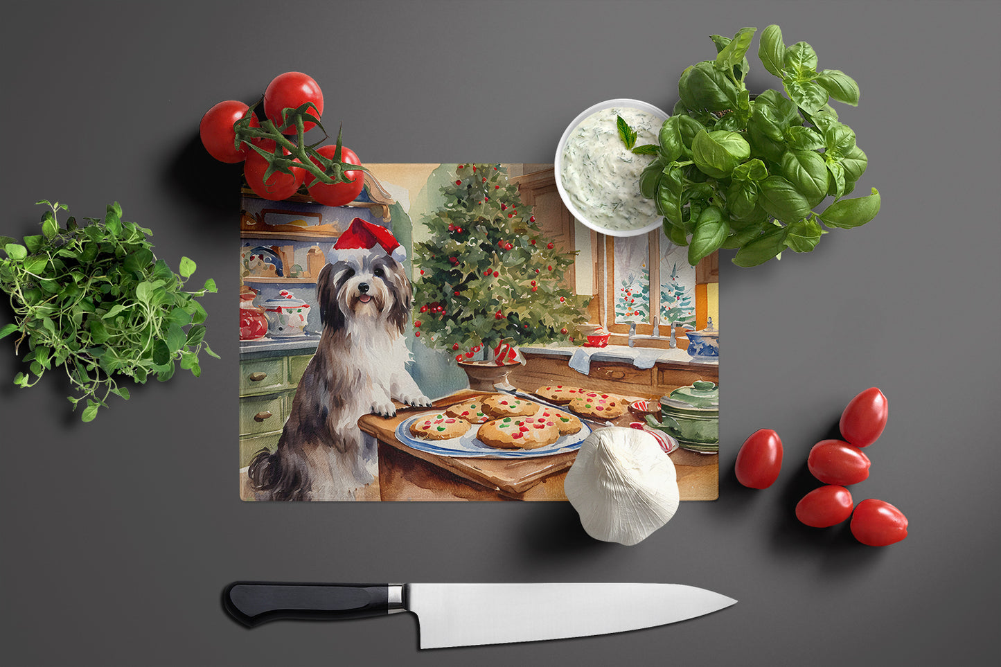 Havanese Christmas Cookies Glass Cutting Board