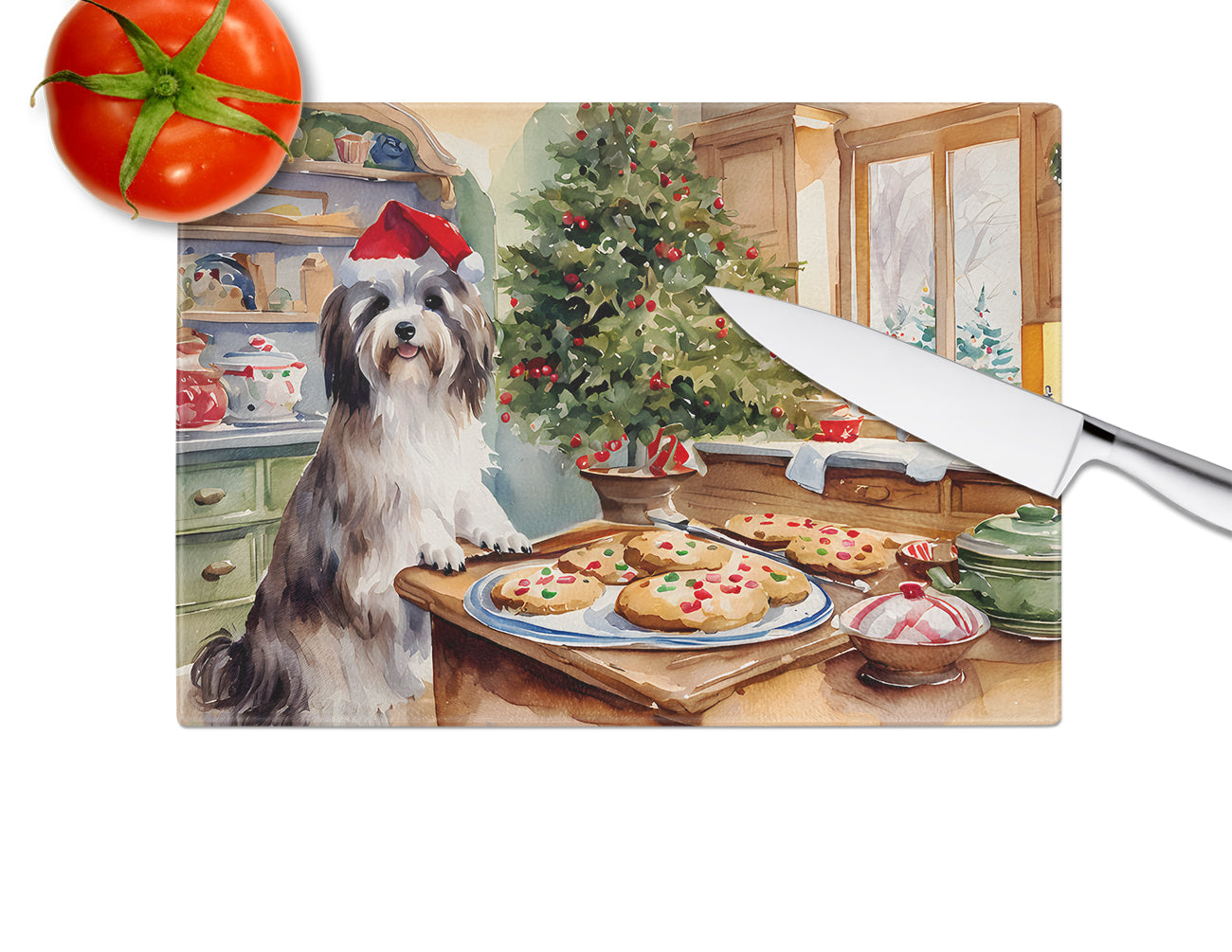 Havanese Christmas Cookies Glass Cutting Board