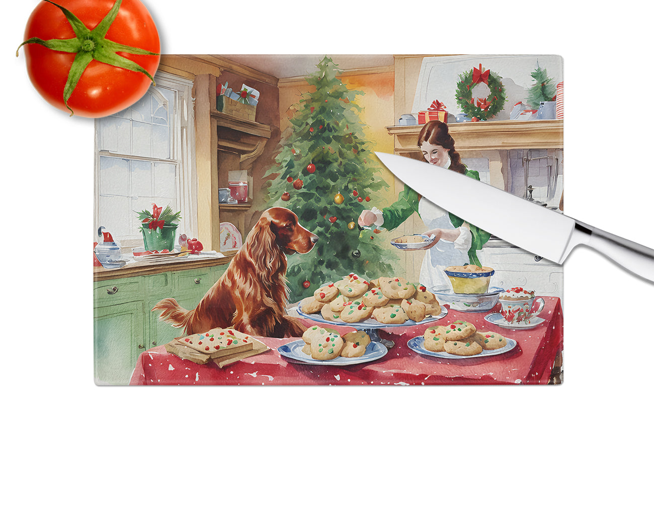 Irish Setter Christmas Cookies Glass Cutting Board