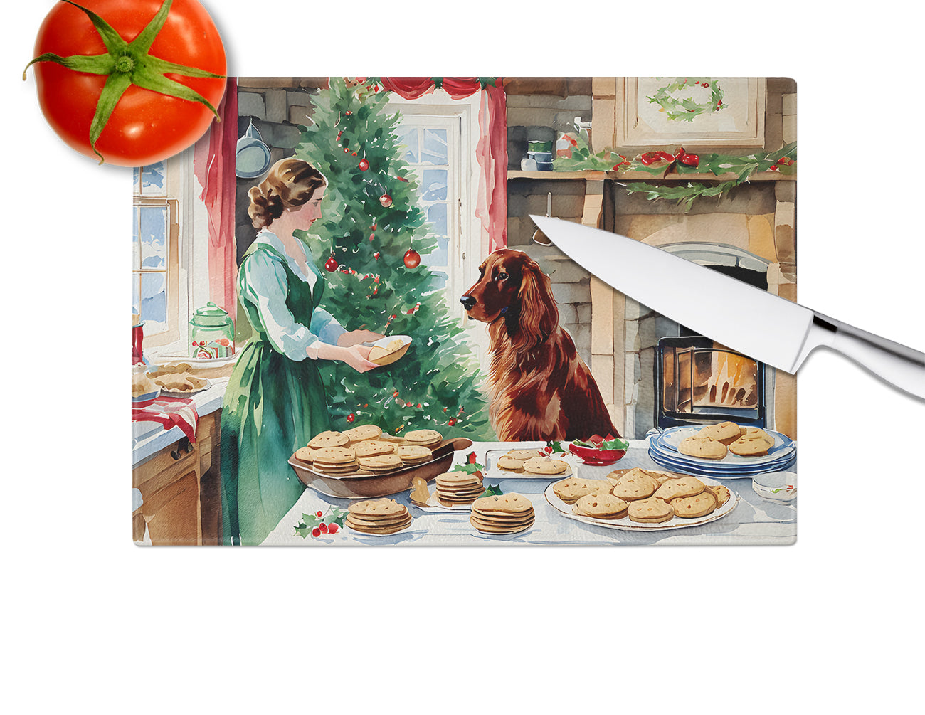 Irish Setter Christmas Cookies Glass Cutting Board