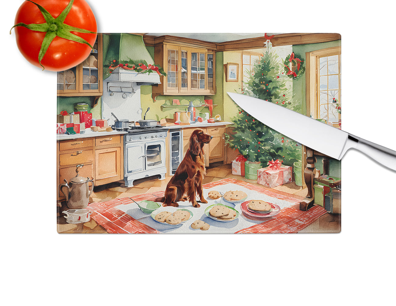 Irish Setter Christmas Cookies Glass Cutting Board