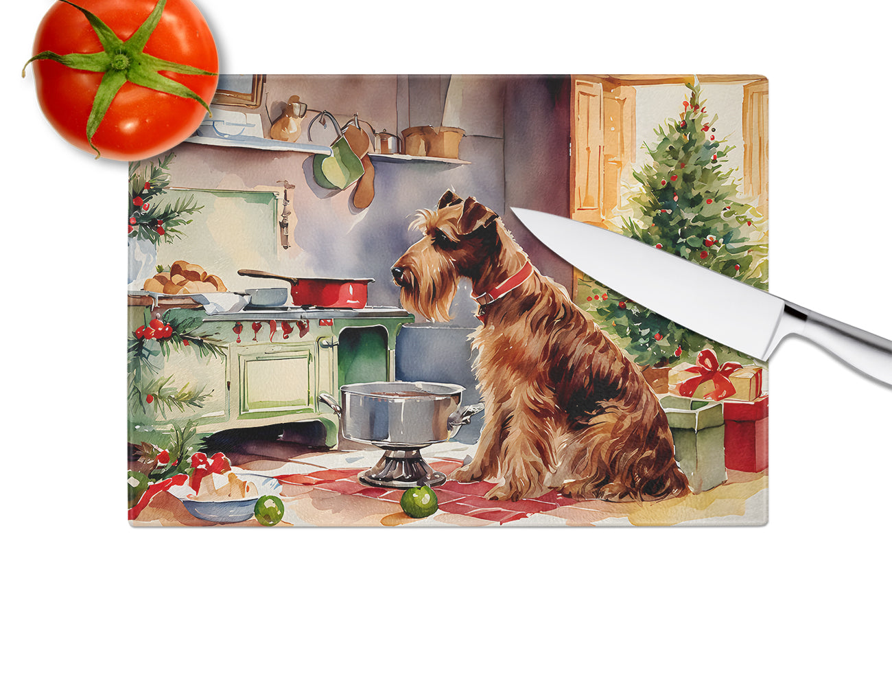 Irish Terrier Christmas Cookies Glass Cutting Board