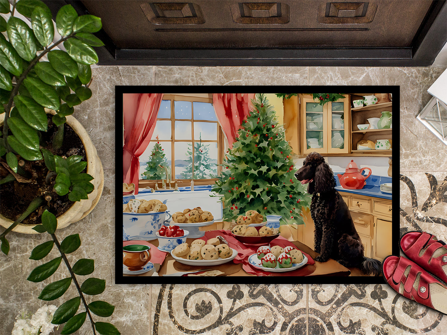 Irish Water Spaniel Christmas Cookies Doormat