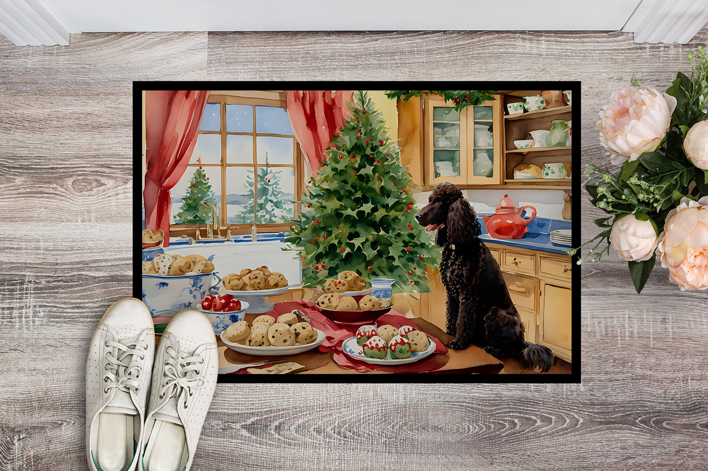 Irish Water Spaniel Christmas Cookies Doormat