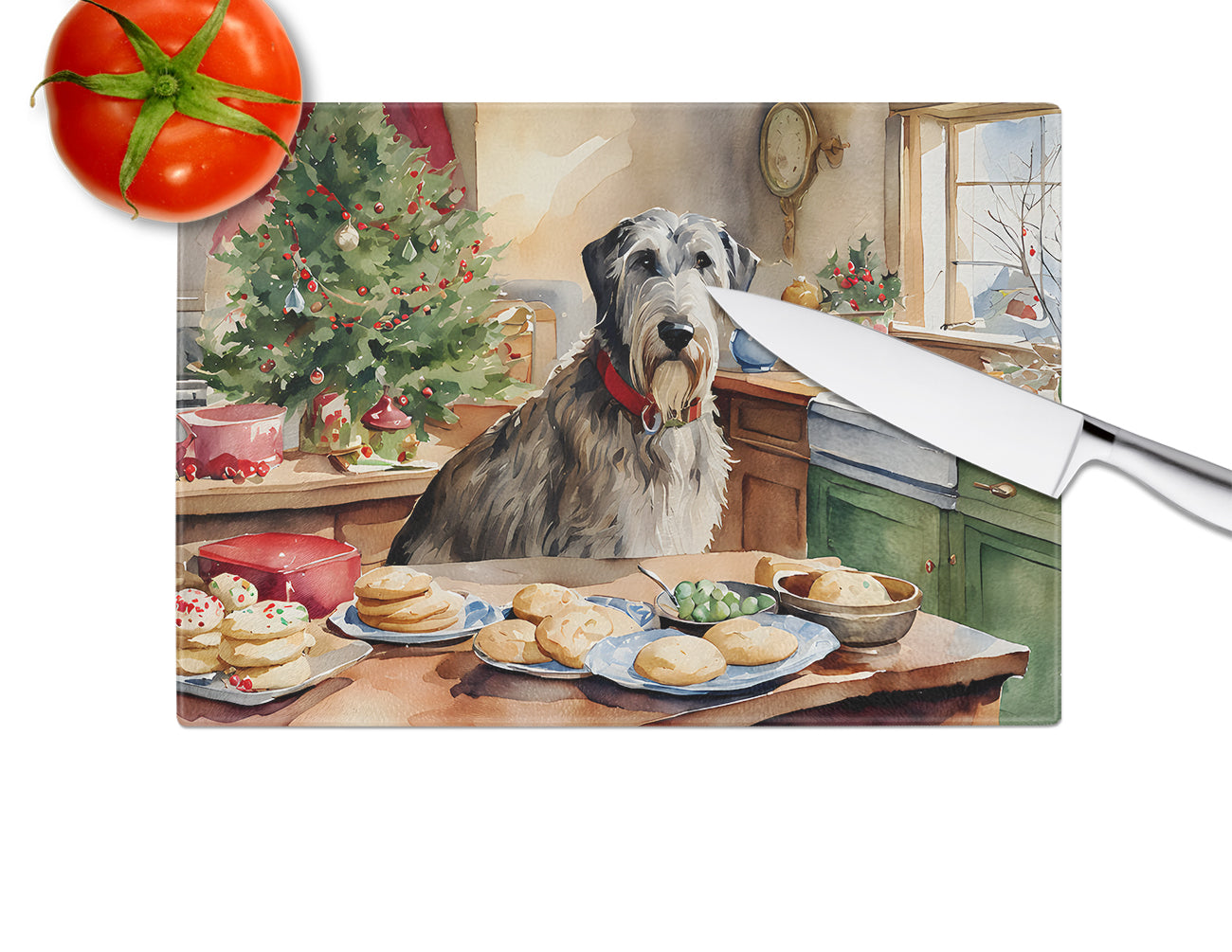 Irish Wolfhound Christmas Cookies Glass Cutting Board