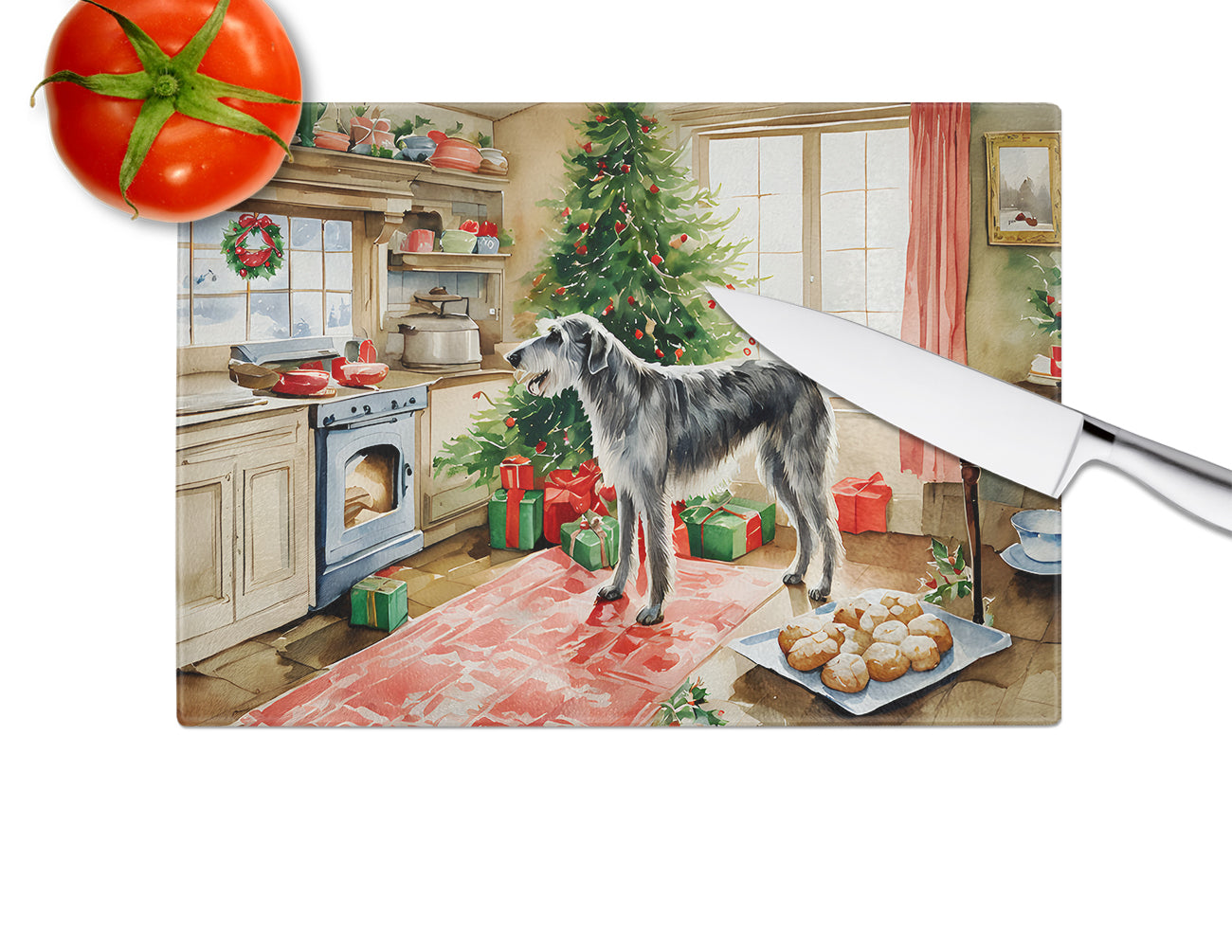 Irish Wolfhound Christmas Cookies Glass Cutting Board