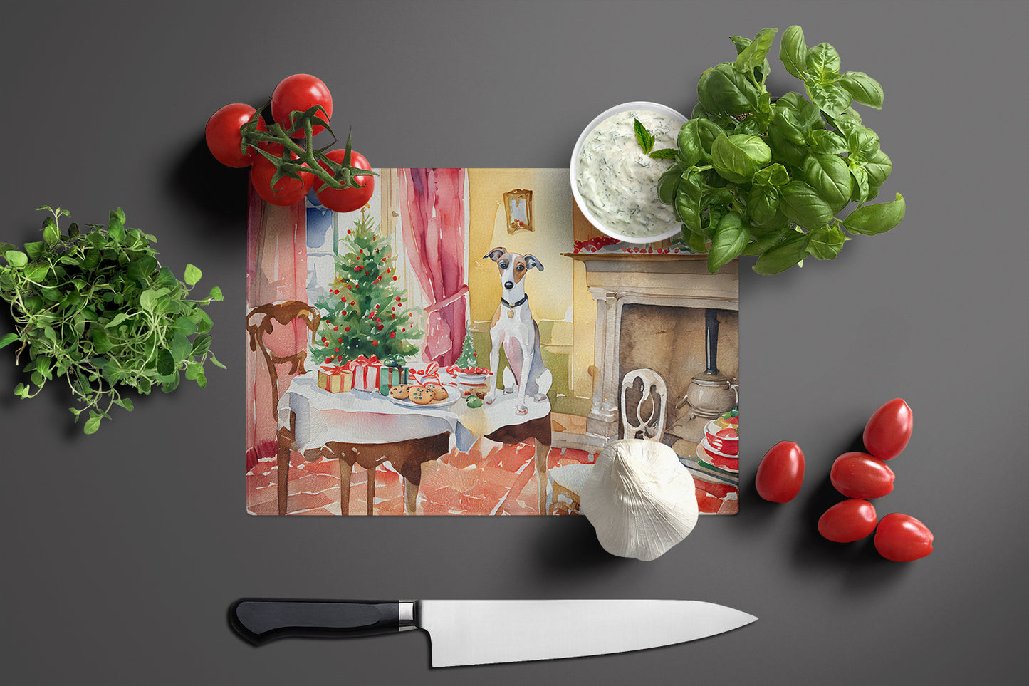 Italian Greyhound Christmas Cookies Glass Cutting Board