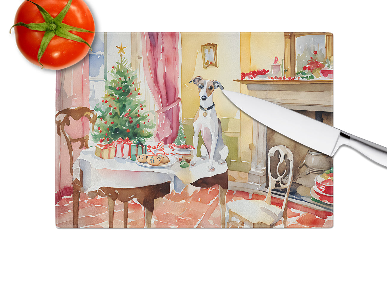 Italian Greyhound Christmas Cookies Glass Cutting Board