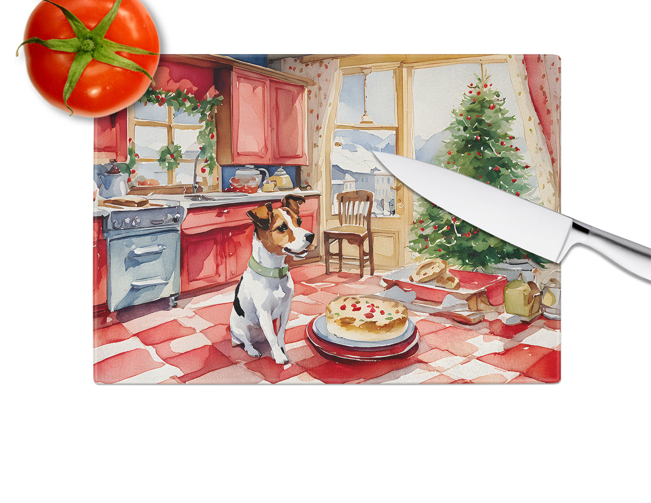 Jack Russell Terrier Christmas Cookies Glass Cutting Board