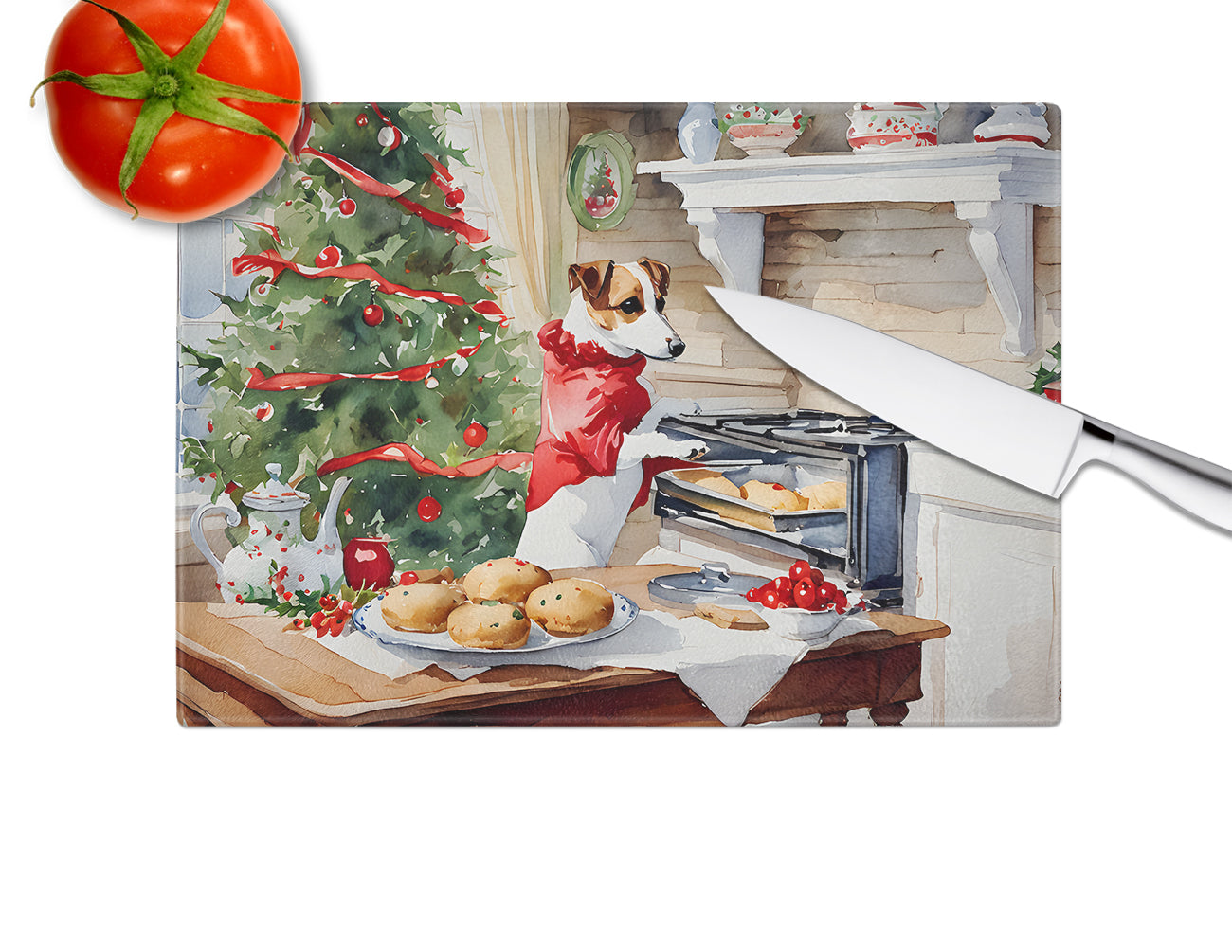 Jack Russell Terrier Christmas Cookies Glass Cutting Board