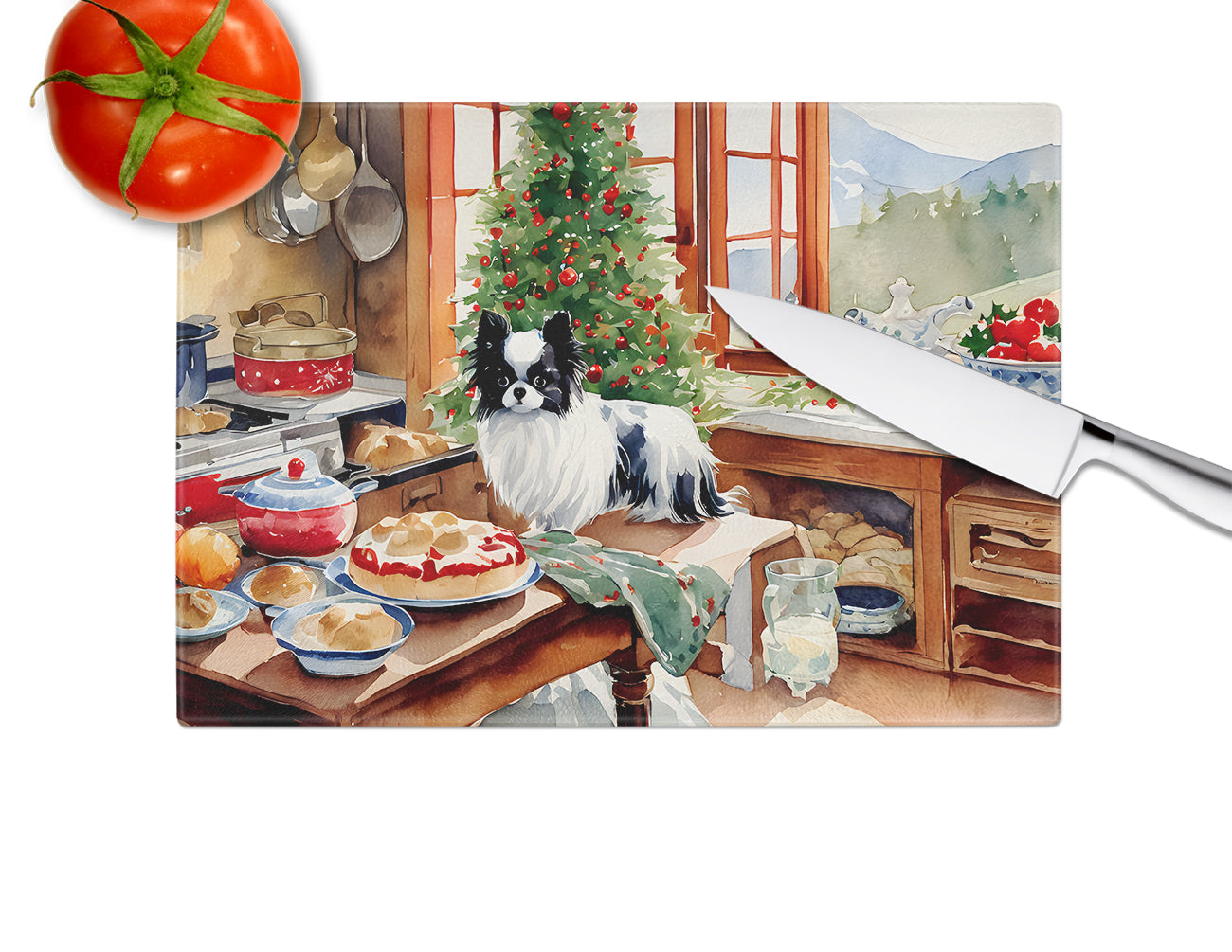 Japanese Chin Christmas Cookies Glass Cutting Board