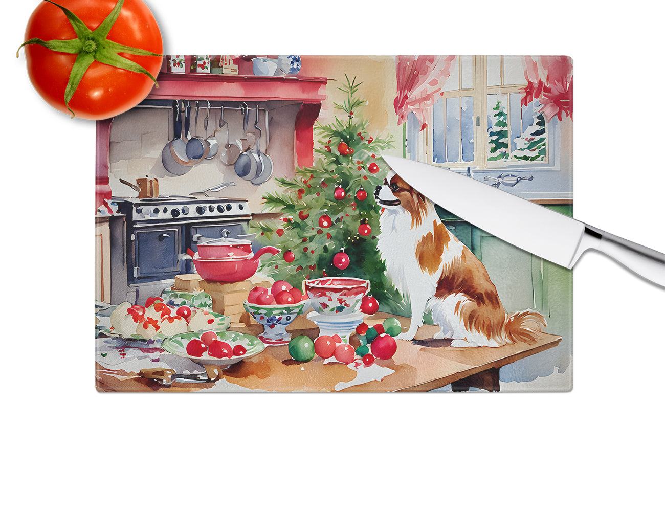 Japanese Chin Christmas Cookies Glass Cutting Board