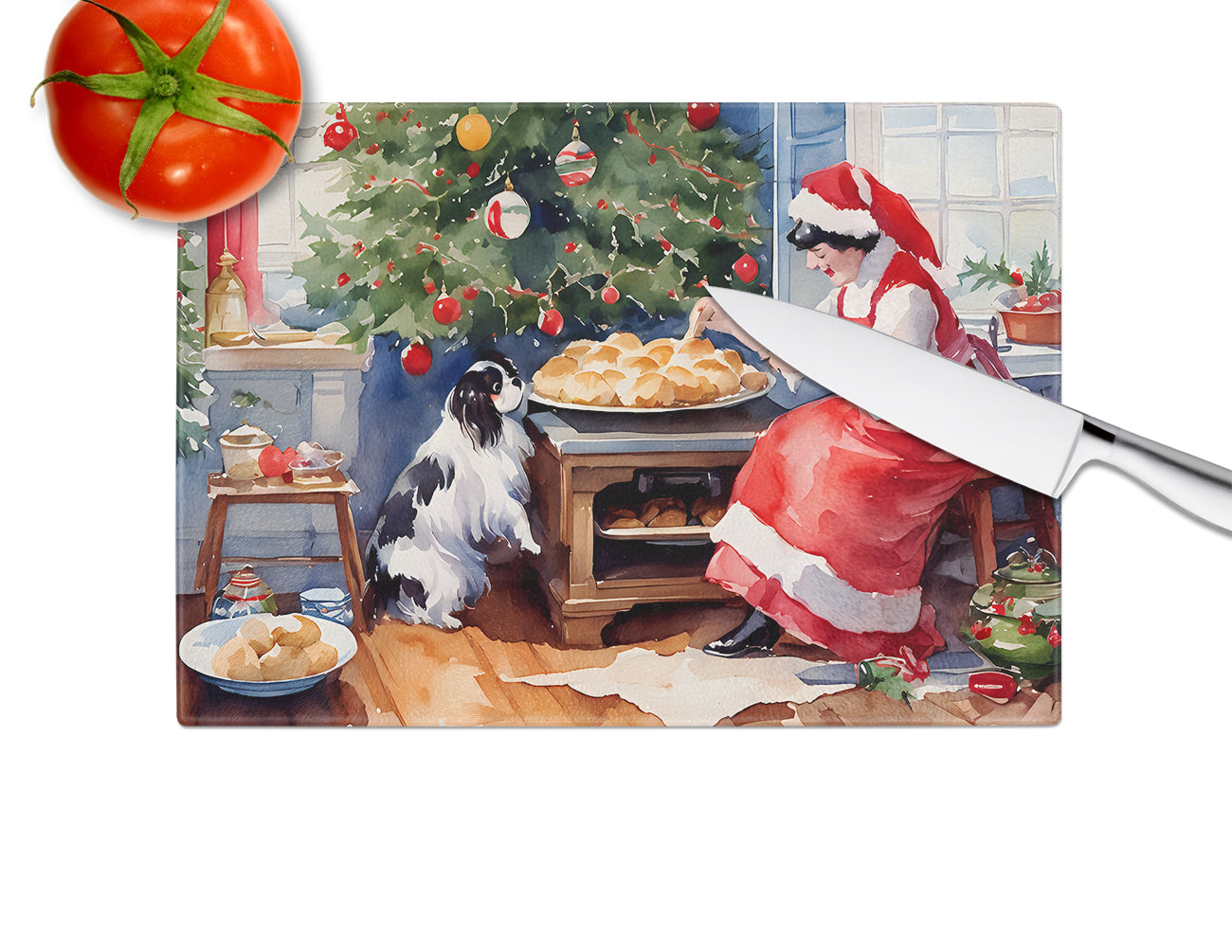 Japanese Chin Christmas Cookies Glass Cutting Board