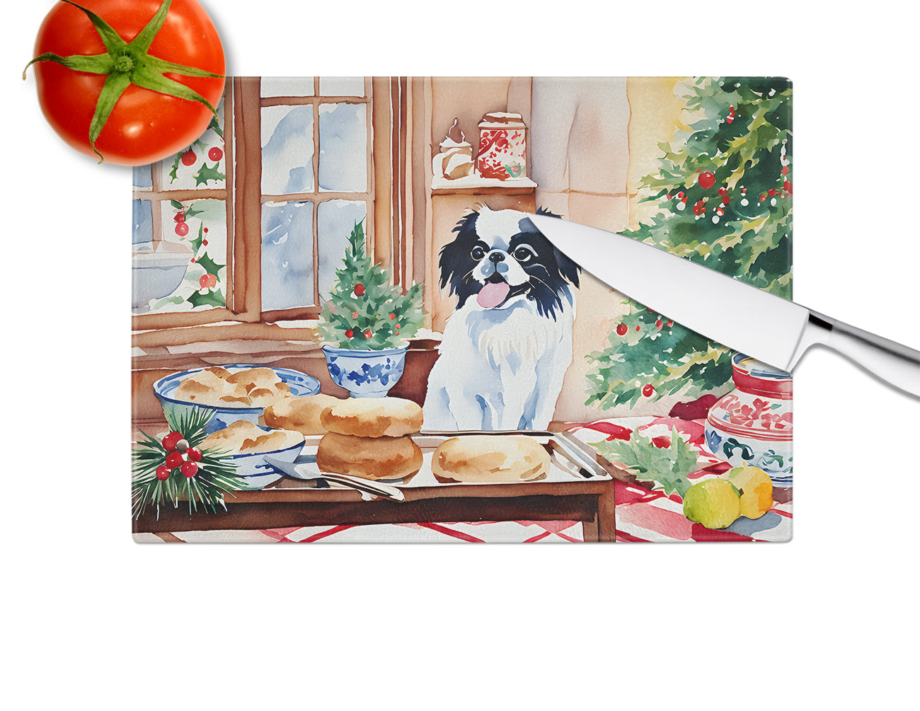 Japanese Chin Christmas Cookies Glass Cutting Board